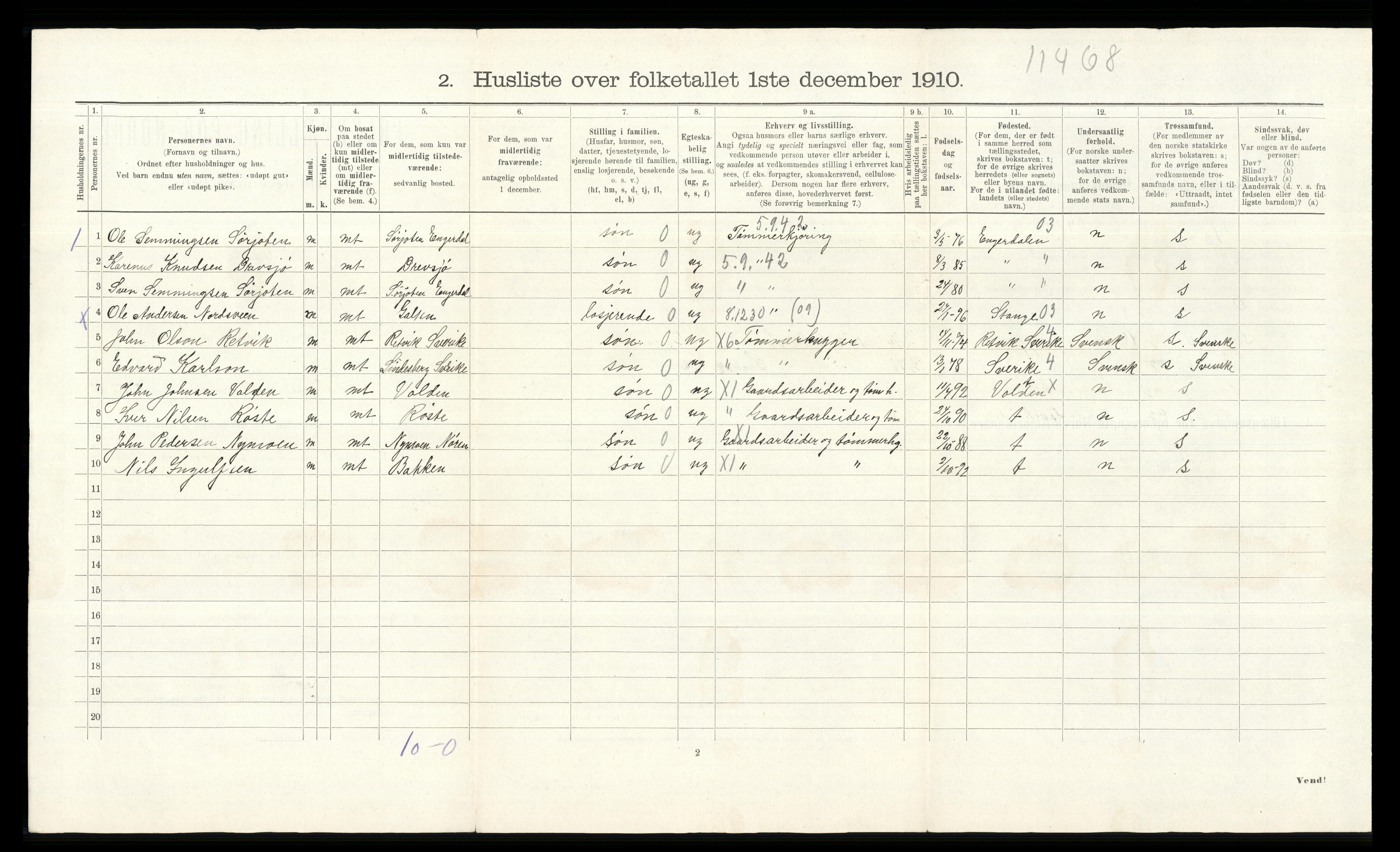 RA, 1910 census for Tolga, 1910, p. 719