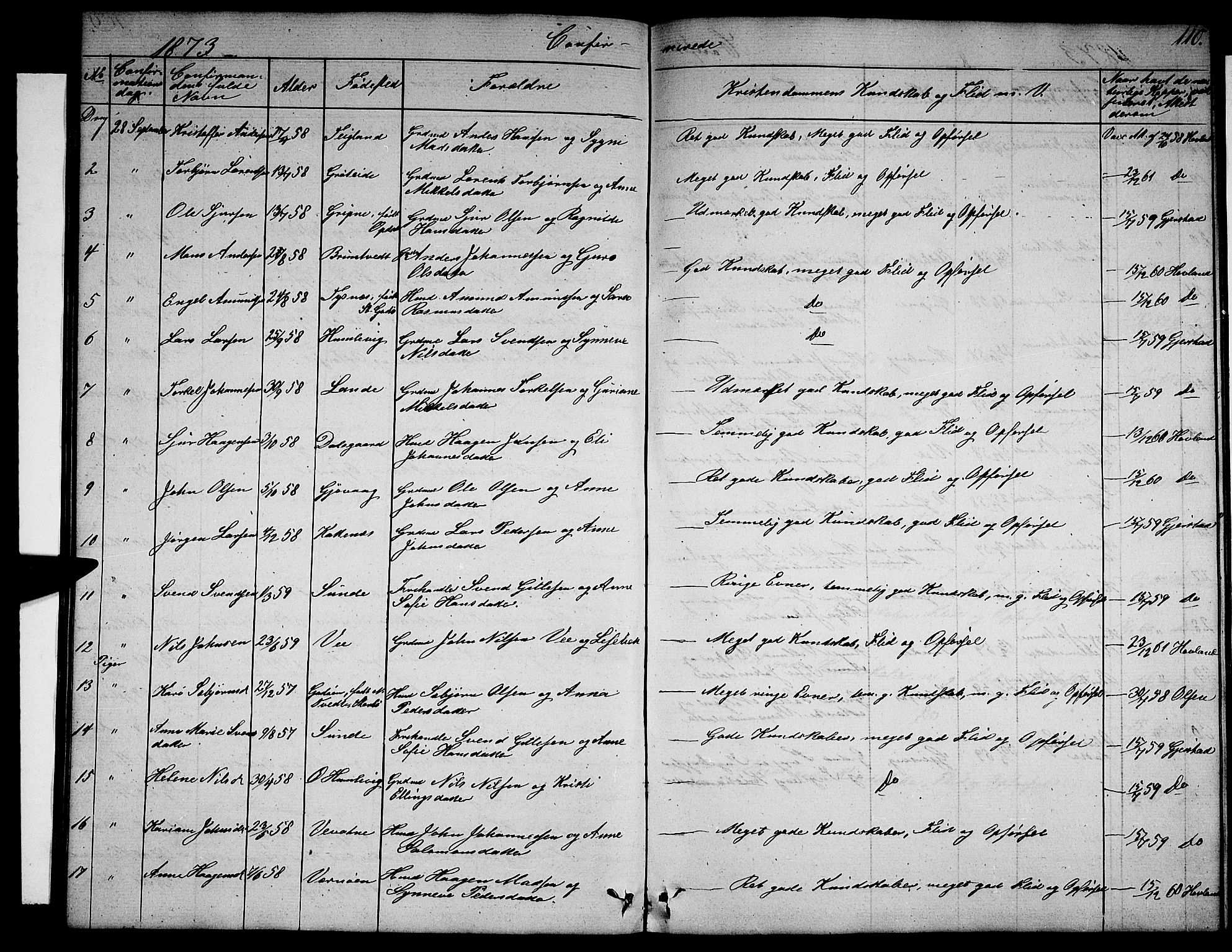 Tysnes sokneprestembete, SAB/A-78601/H/Hab: Parish register (copy) no. B 1, 1855-1877, p. 110