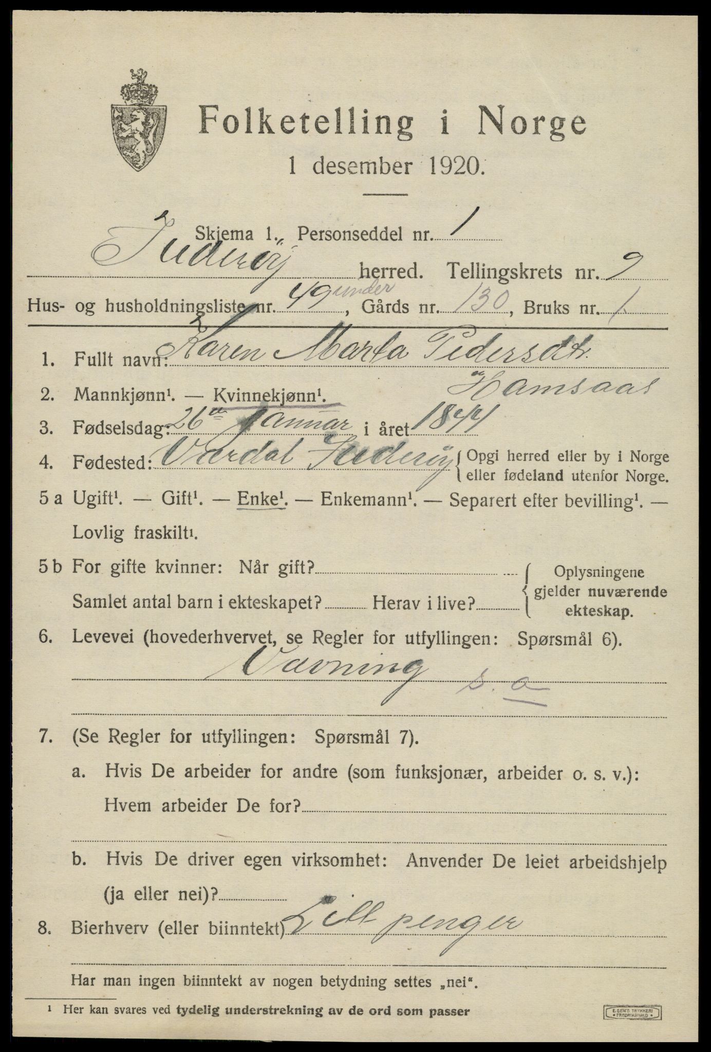 SAT, 1920 census for Inderøy, 1920, p. 6617