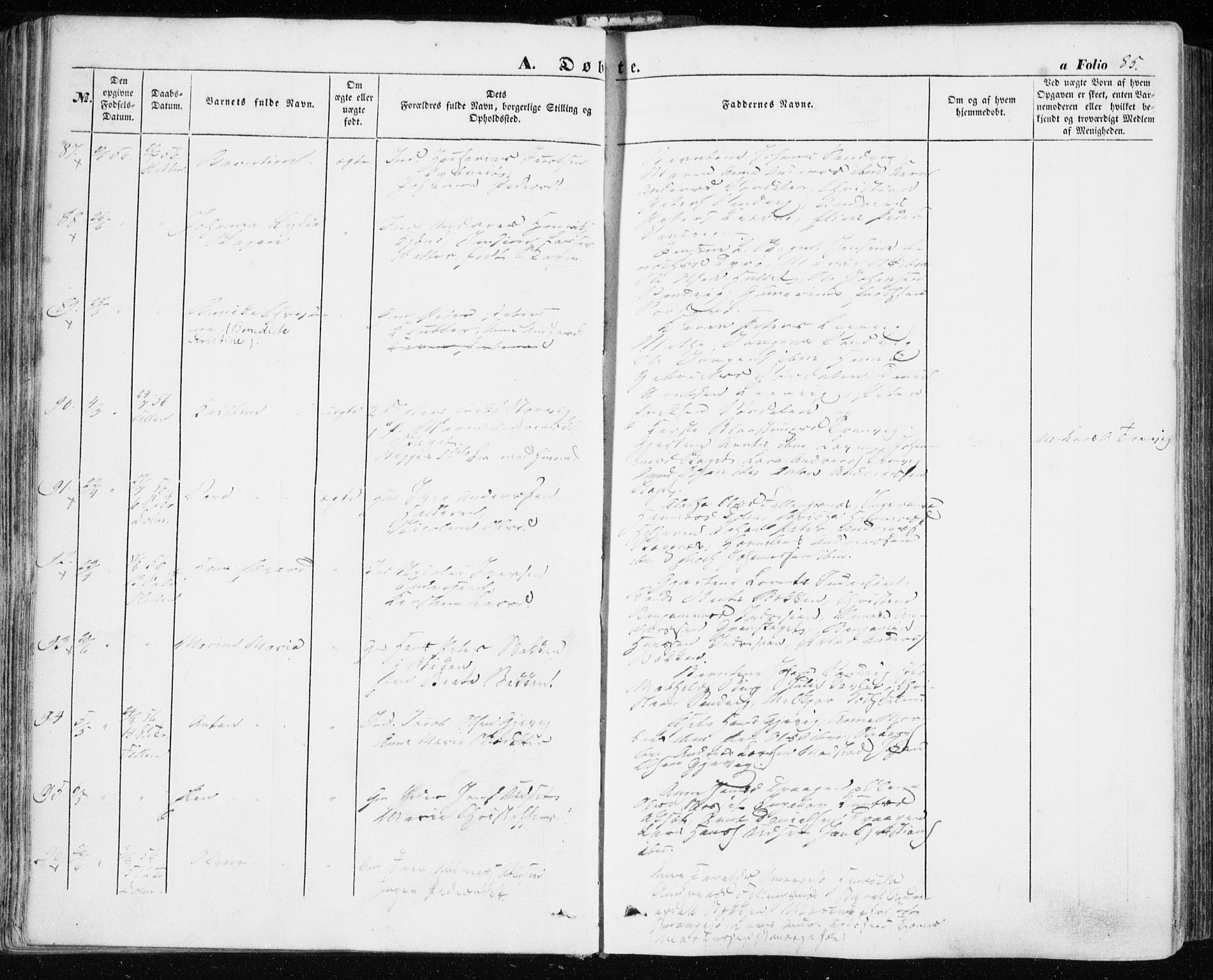 Ministerialprotokoller, klokkerbøker og fødselsregistre - Sør-Trøndelag, SAT/A-1456/634/L0530: Parish register (official) no. 634A06, 1852-1860, p. 85
