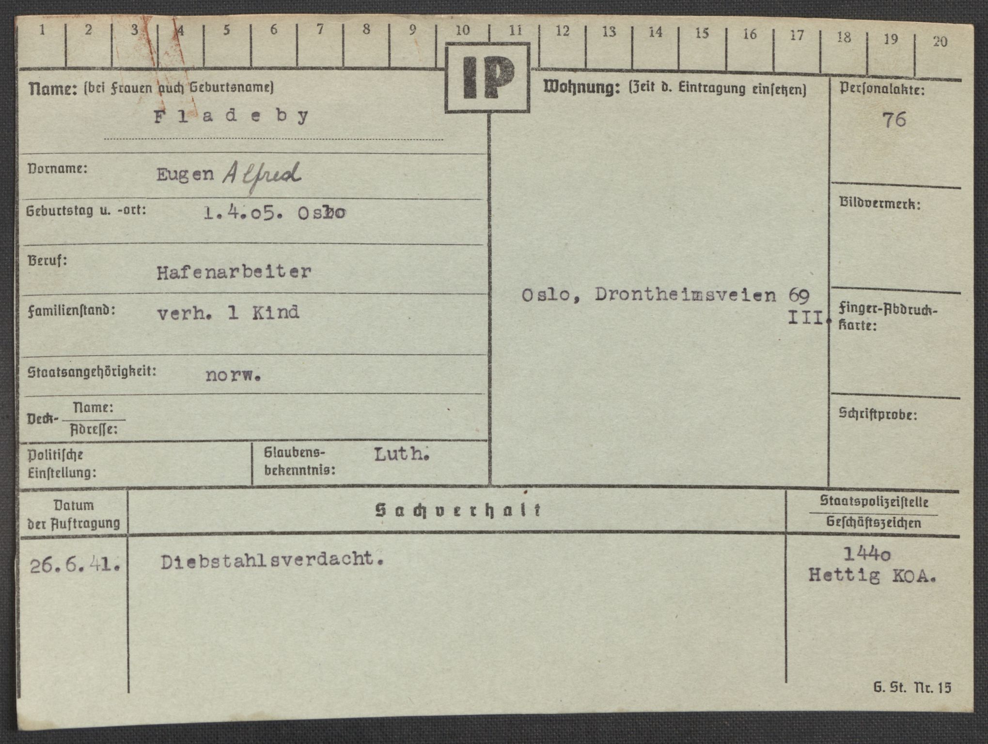 Befehlshaber der Sicherheitspolizei und des SD, RA/RAFA-5969/E/Ea/Eaa/L0003: Register over norske fanger i Møllergata 19: Eng-Hag, 1940-1945, p. 384