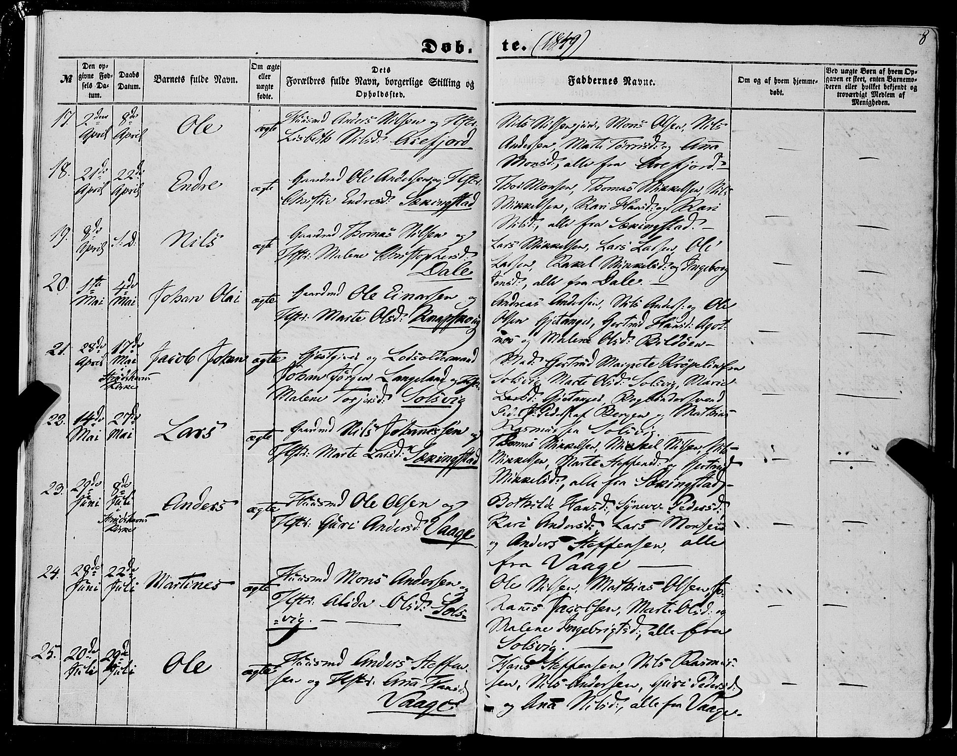 Fjell sokneprestembete, SAB/A-75301/H/Haa: Parish register (official) no. A 2, 1847-1864, p. 8