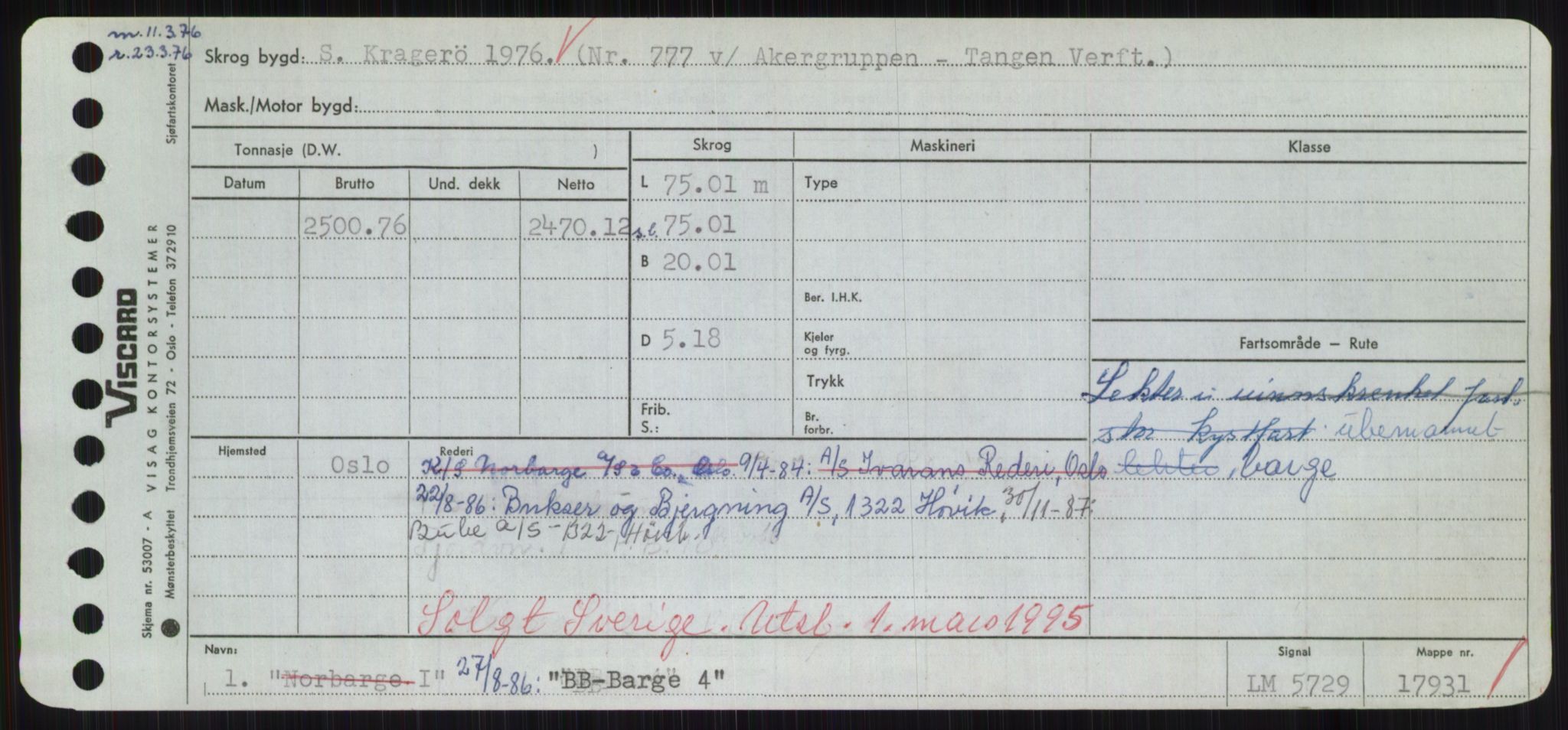 Sjøfartsdirektoratet med forløpere, Skipsmålingen, AV/RA-S-1627/H/Hd/L0003: Fartøy, B-Bev, p. 1