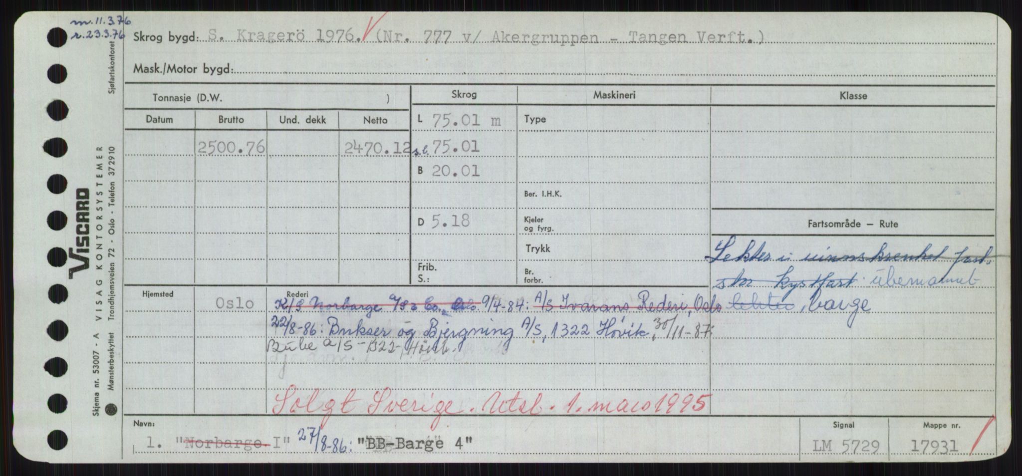 Sjøfartsdirektoratet med forløpere, Skipsmålingen, RA/S-1627/H/Hd/L0003: Fartøy, B-Bev, p. 1