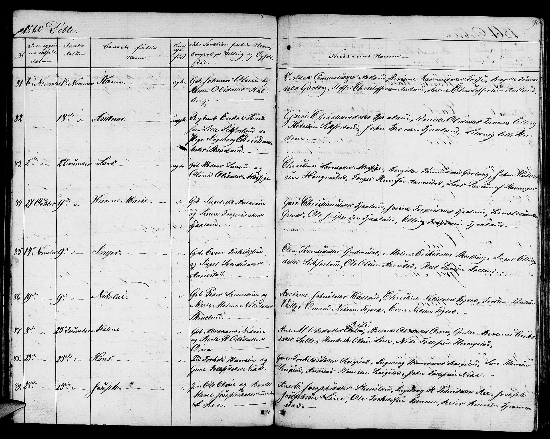 Lye sokneprestkontor, SAST/A-101794/001/30BB/L0002: Parish register (copy) no. B 2, 1852-1867, p. 90