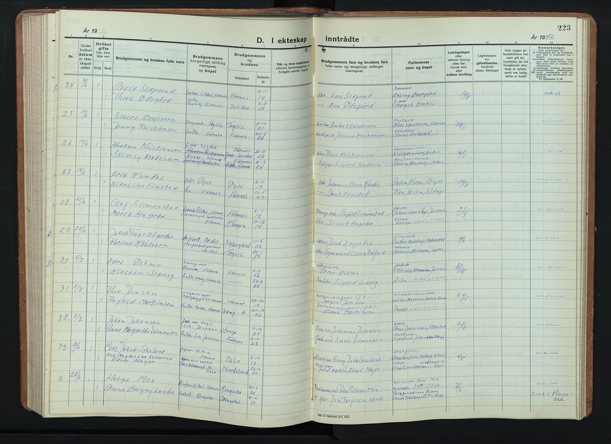 Furnes prestekontor, AV/SAH-PREST-012/L/La/L0002: Parish register (copy) no. 2, 1934-1956, p. 223