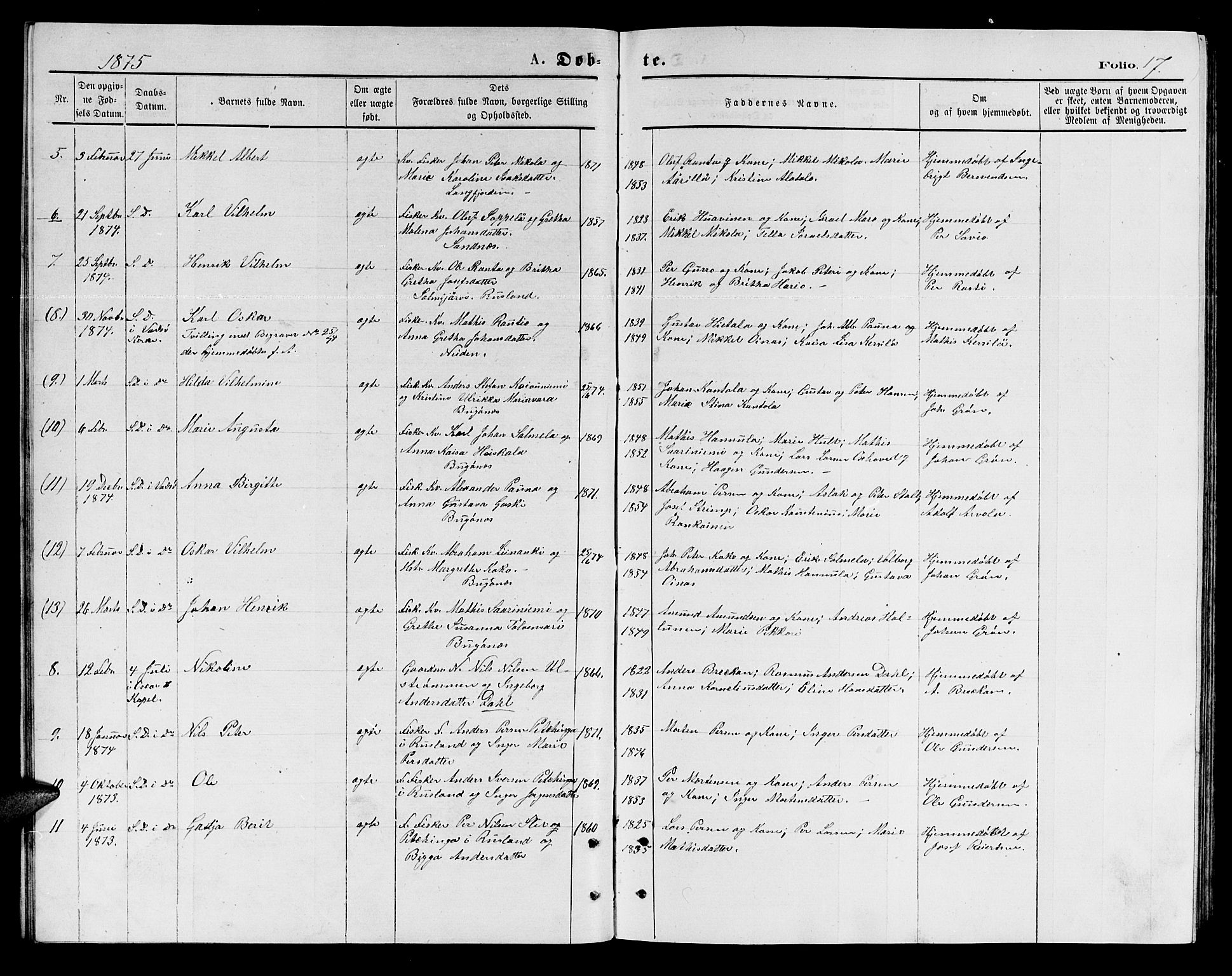 Sør-Varanger sokneprestkontor, AV/SATØ-S-1331/H/Hb/L0002klokker: Parish register (copy) no. 2, 1873-1877, p. 17