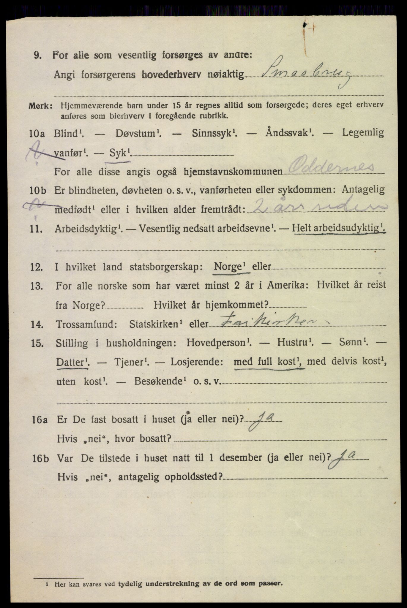 SAK, 1920 census for Oddernes, 1920, p. 2194