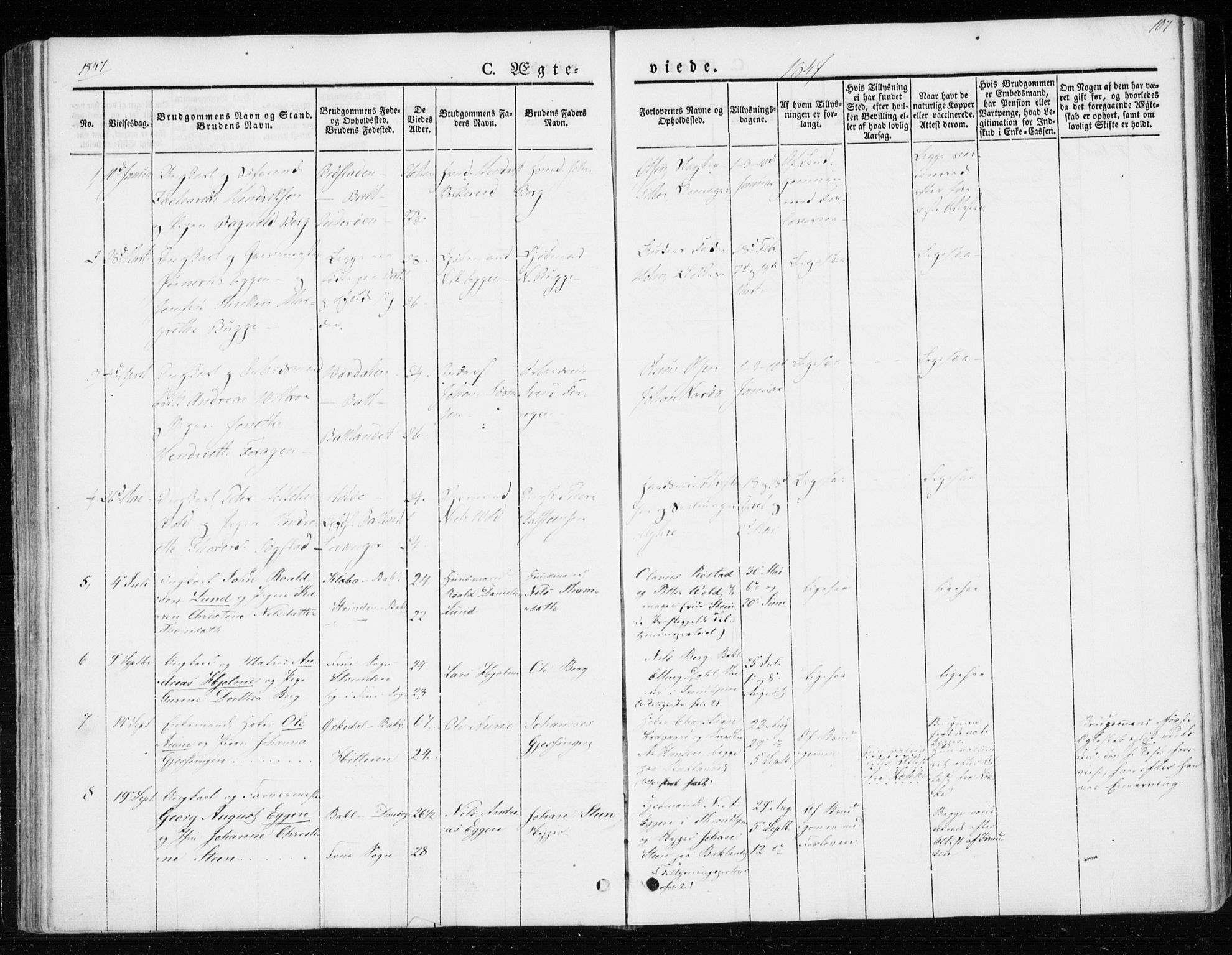 Ministerialprotokoller, klokkerbøker og fødselsregistre - Sør-Trøndelag, SAT/A-1456/604/L0183: Parish register (official) no. 604A04, 1841-1850, p. 107