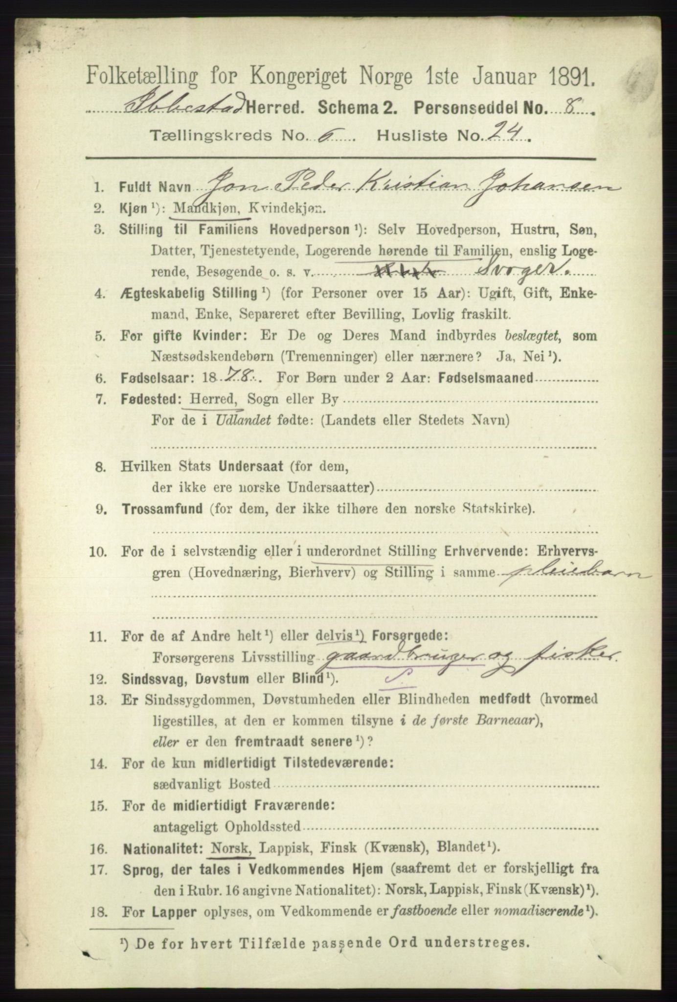 RA, 1891 census for 1917 Ibestad, 1891, p. 3718