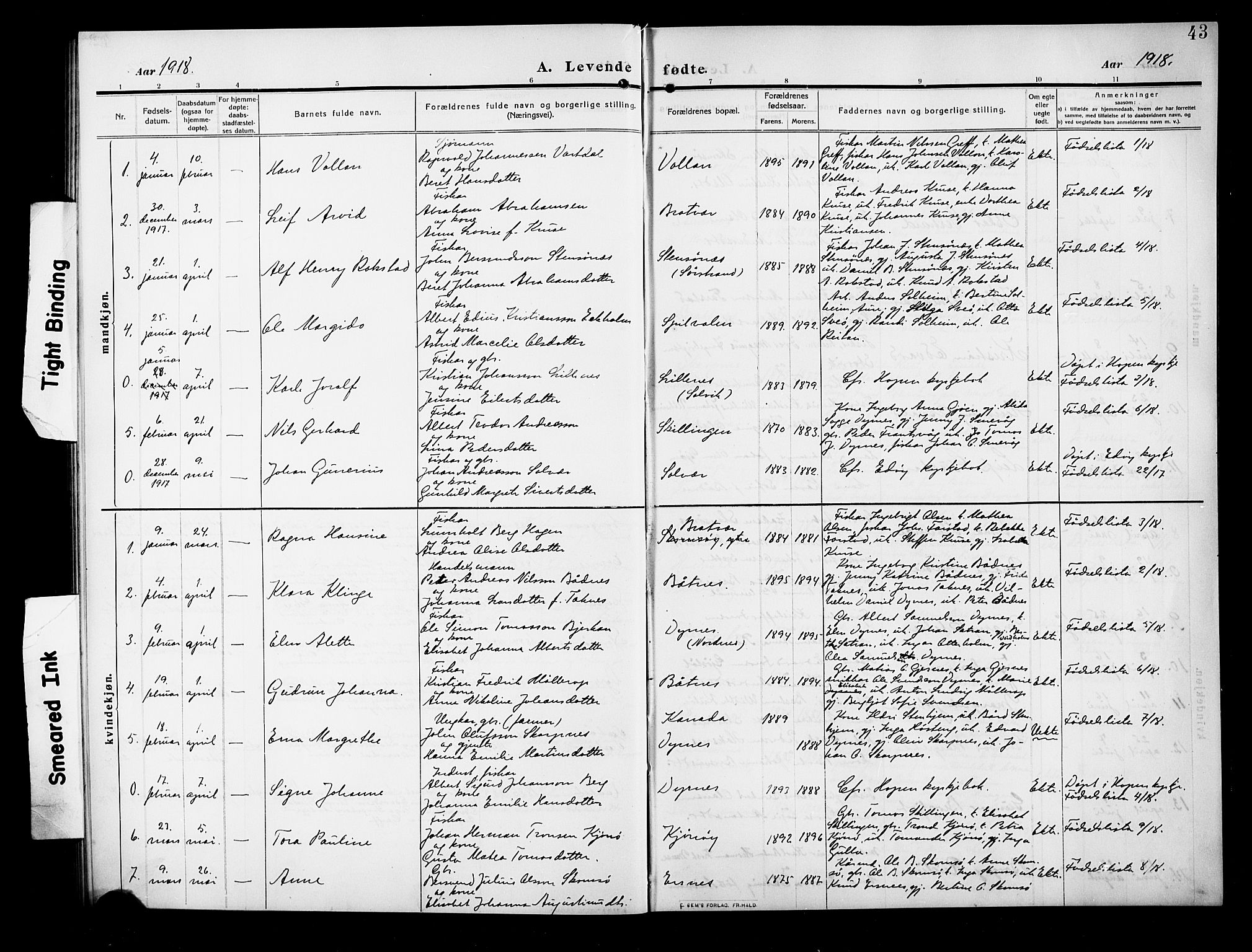 Ministerialprotokoller, klokkerbøker og fødselsregistre - Møre og Romsdal, AV/SAT-A-1454/582/L0949: Parish register (copy) no. 582C01, 1909-1925, p. 43