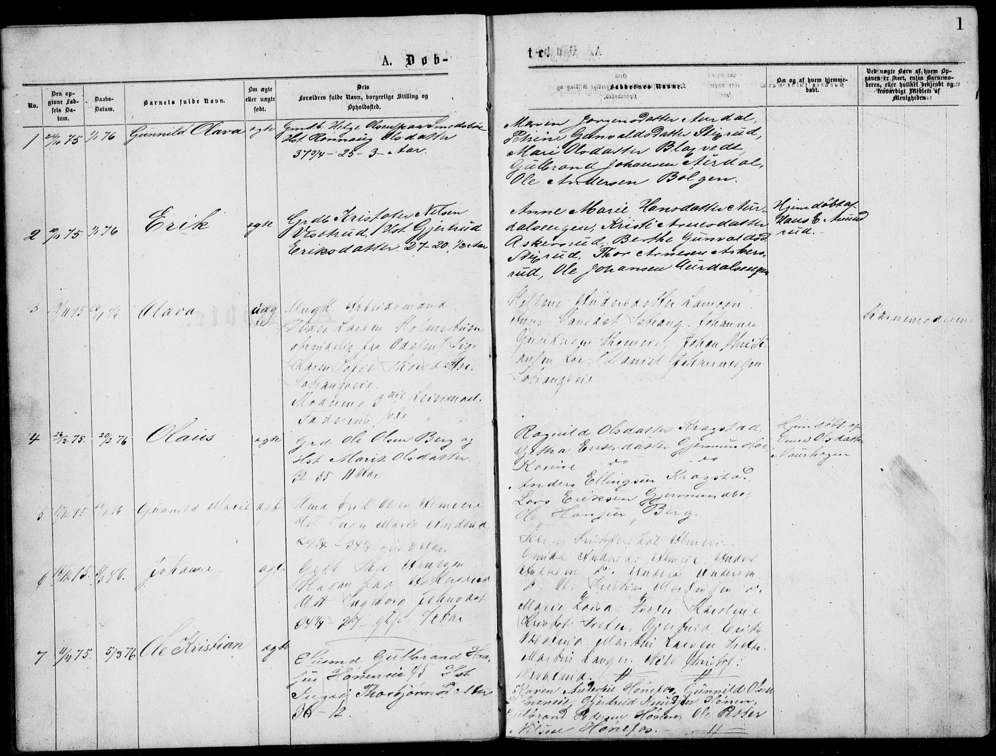 Norderhov kirkebøker, SAKO/A-237/G/Gb/L0001: Parish register (copy) no. II 1, 1876-1899, p. 1