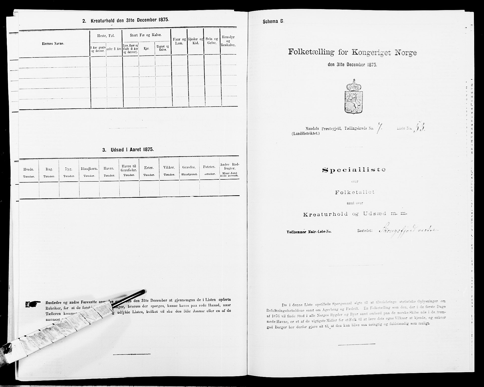 SAK, 1875 census for 1019L Mandal/Halse og Harkmark, 1875, p. 1118