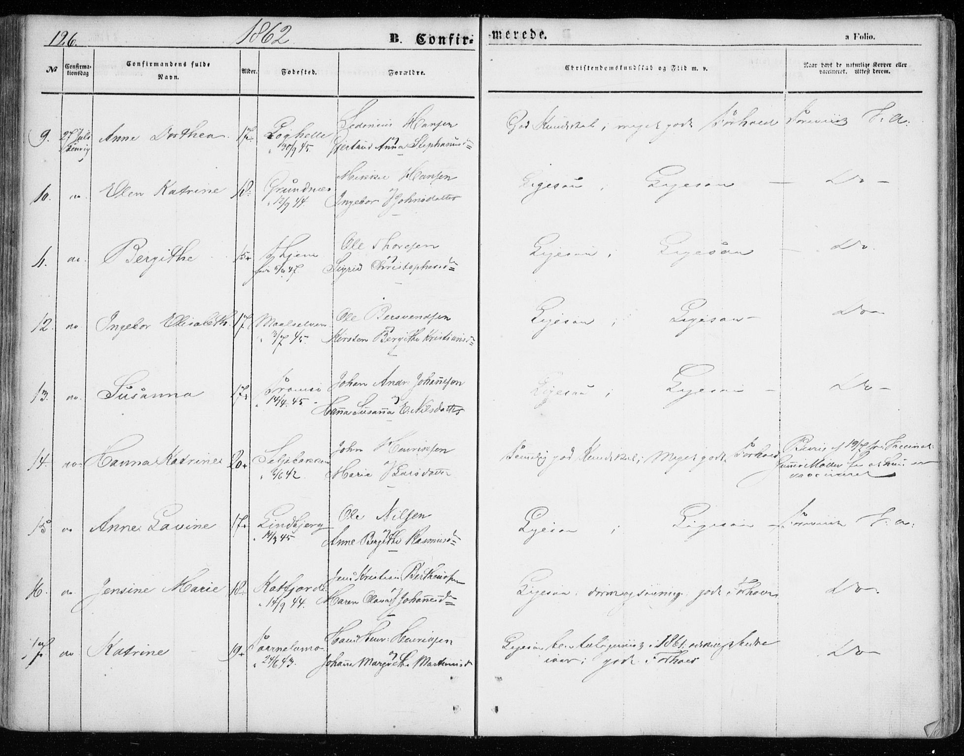 Lenvik sokneprestembete, SATØ/S-1310/H/Ha/Haa/L0007kirke: Parish register (official) no. 7, 1855-1865, p. 126