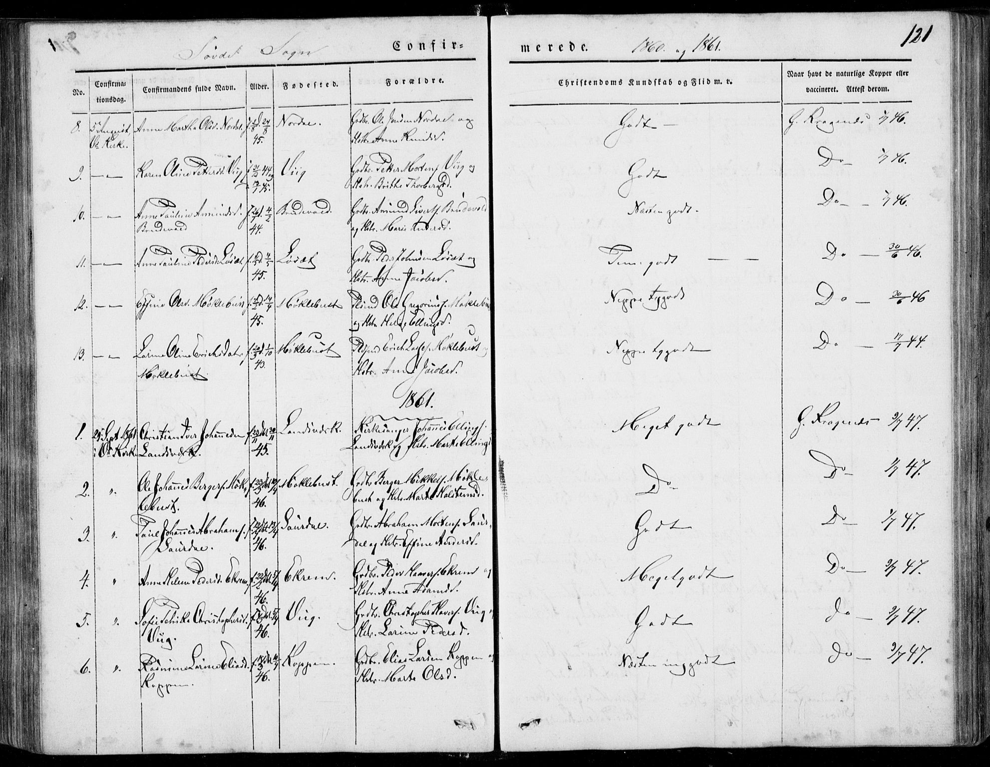 Ministerialprotokoller, klokkerbøker og fødselsregistre - Møre og Romsdal, AV/SAT-A-1454/502/L0023: Parish register (official) no. 502A01, 1844-1873, p. 121