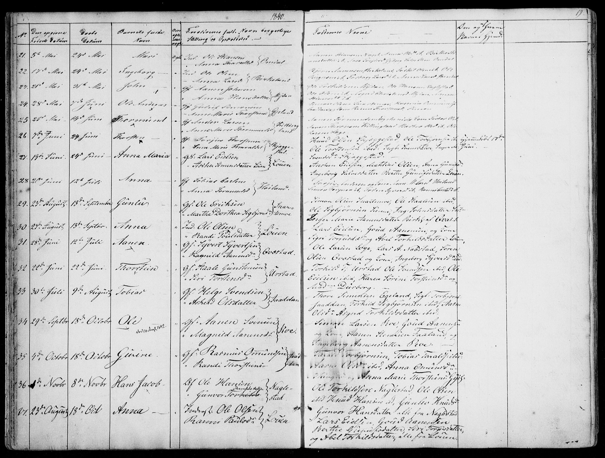 Hægebostad sokneprestkontor, AV/SAK-1111-0024/F/Fa/Faa/L0004: Parish register (official) no. A 4, 1834-1864, p. 19