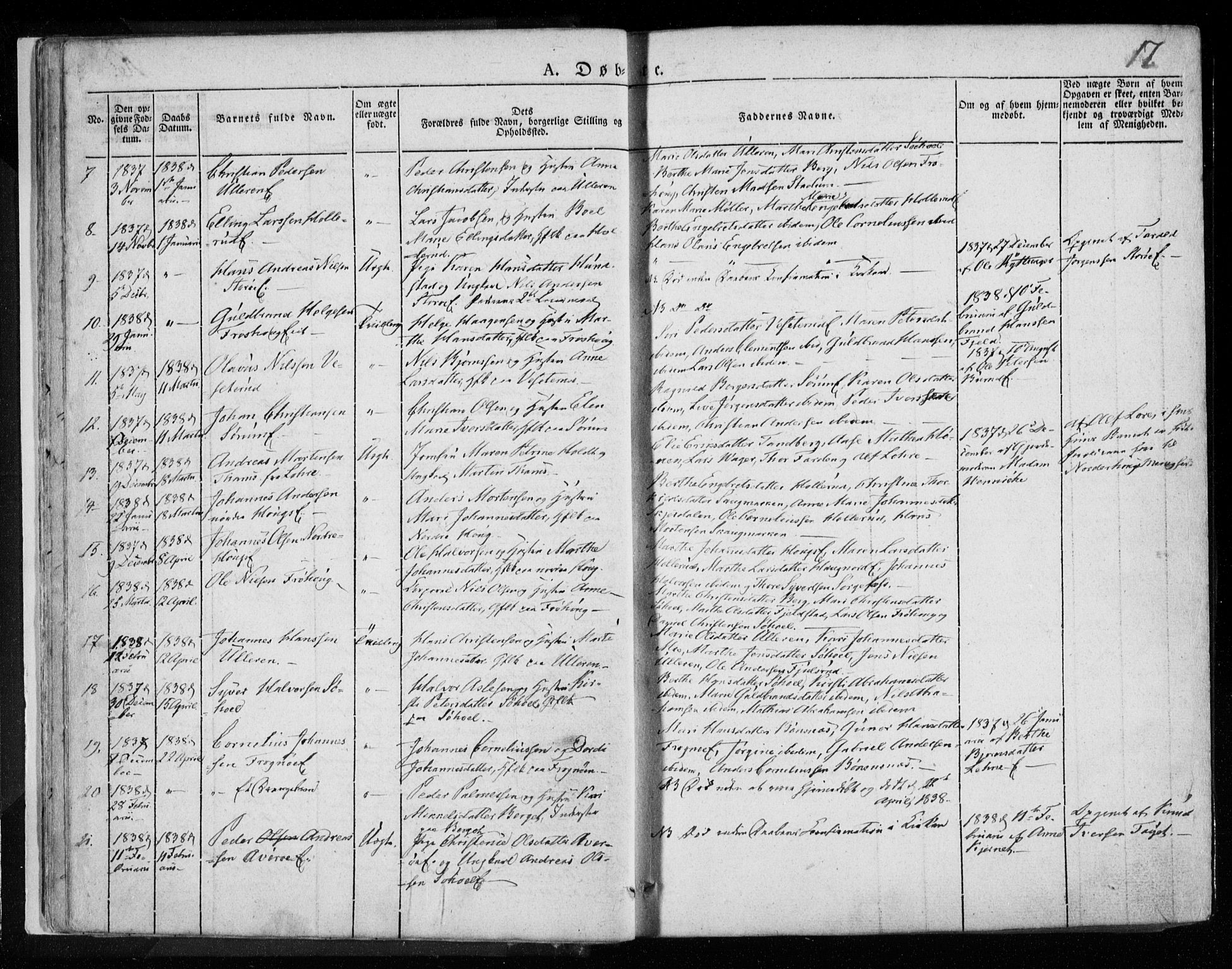 Hole kirkebøker, SAKO/A-228/F/Fa/L0005: Parish register (official) no. I 5, 1833-1851, p. 17