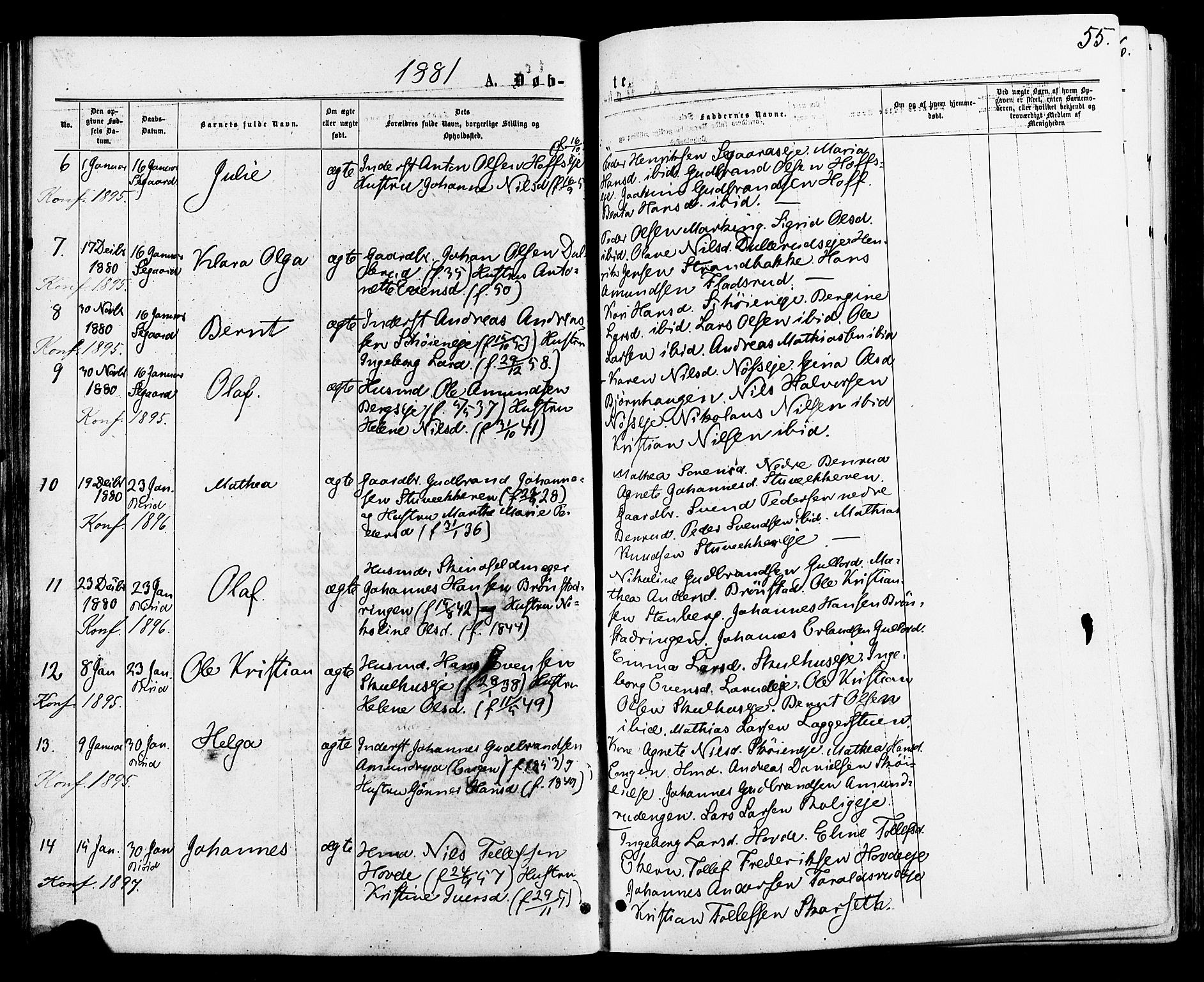 Biri prestekontor, AV/SAH-PREST-096/H/Ha/Haa/L0006: Parish register (official) no. 6, 1877-1886, p. 55