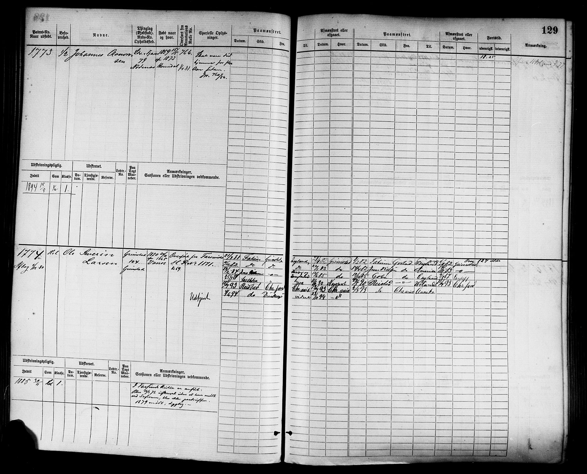 Grimstad mønstringskrets, AV/SAK-2031-0013/F/Fb/L0003: Hovedrulle nr 1517-2276, F-6, 1877-1888, p. 135