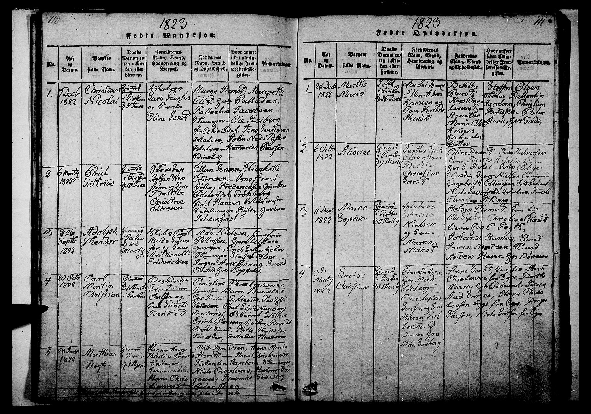 Strømsø kirkebøker, SAKO/A-246/G/Ga/L0001: Parish register (copy) no. 1, 1815-1829, p. 110-111