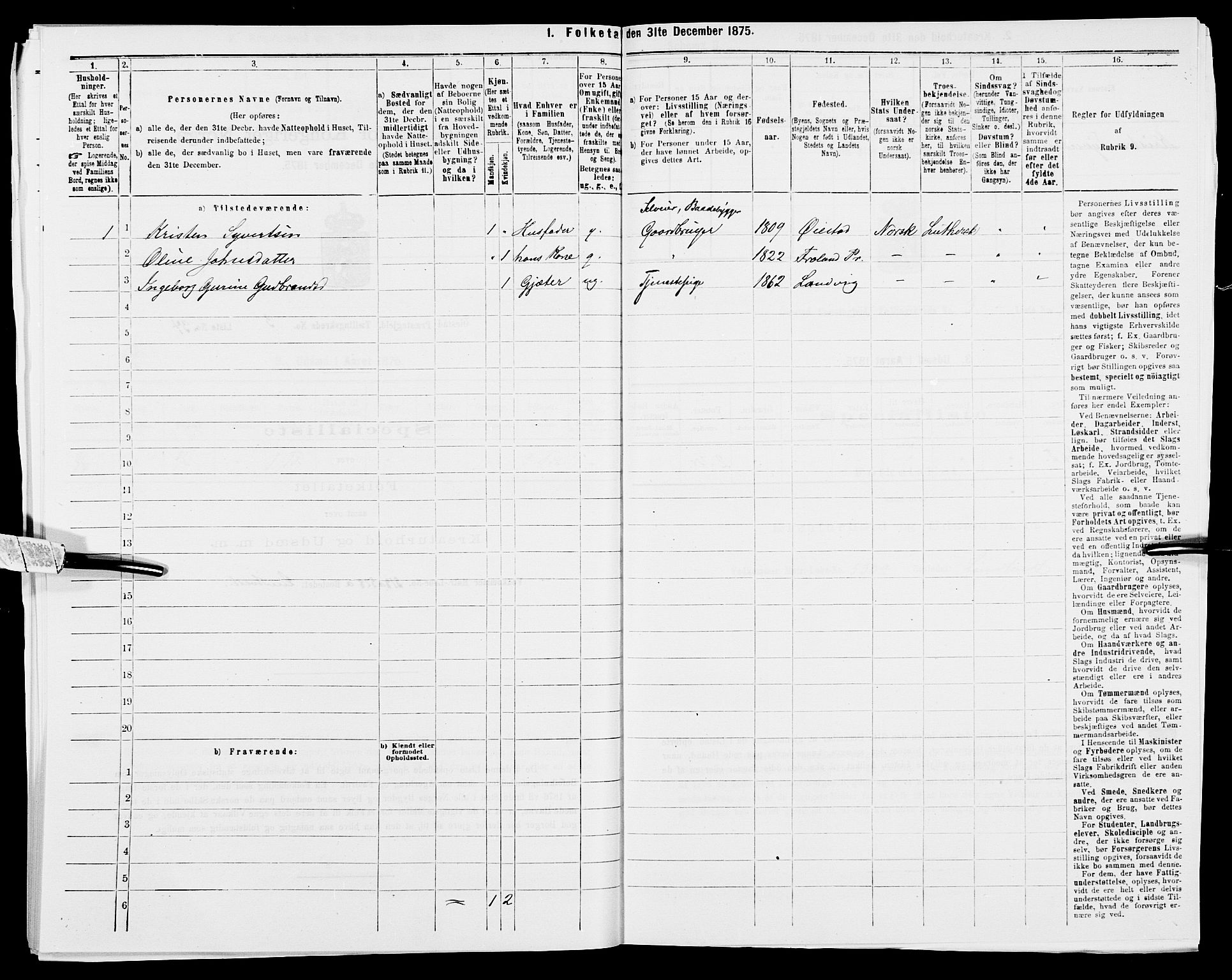 SAK, 1875 census for 0920P Øyestad, 1875, p. 386