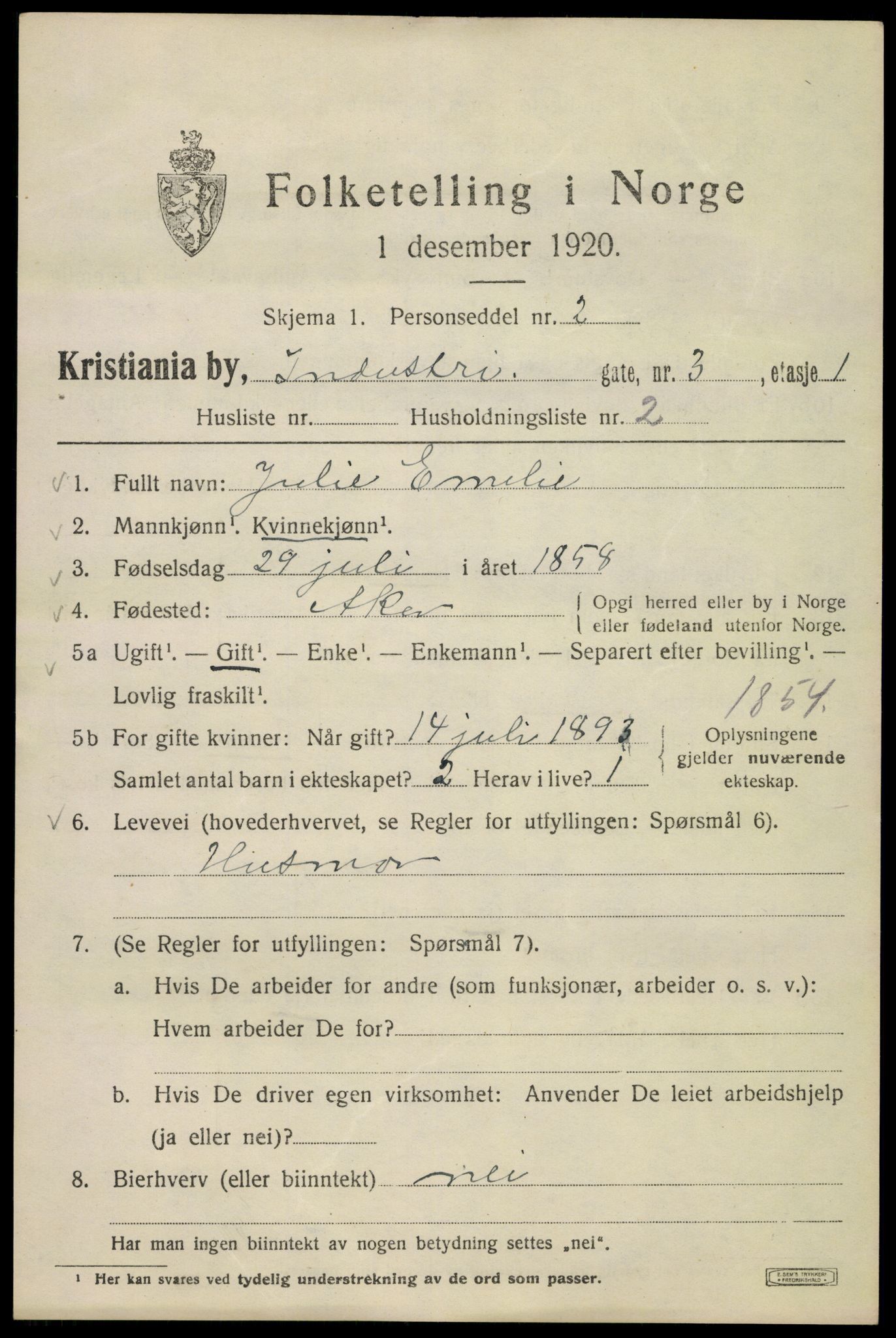 SAO, 1920 census for Kristiania, 1920, p. 307509