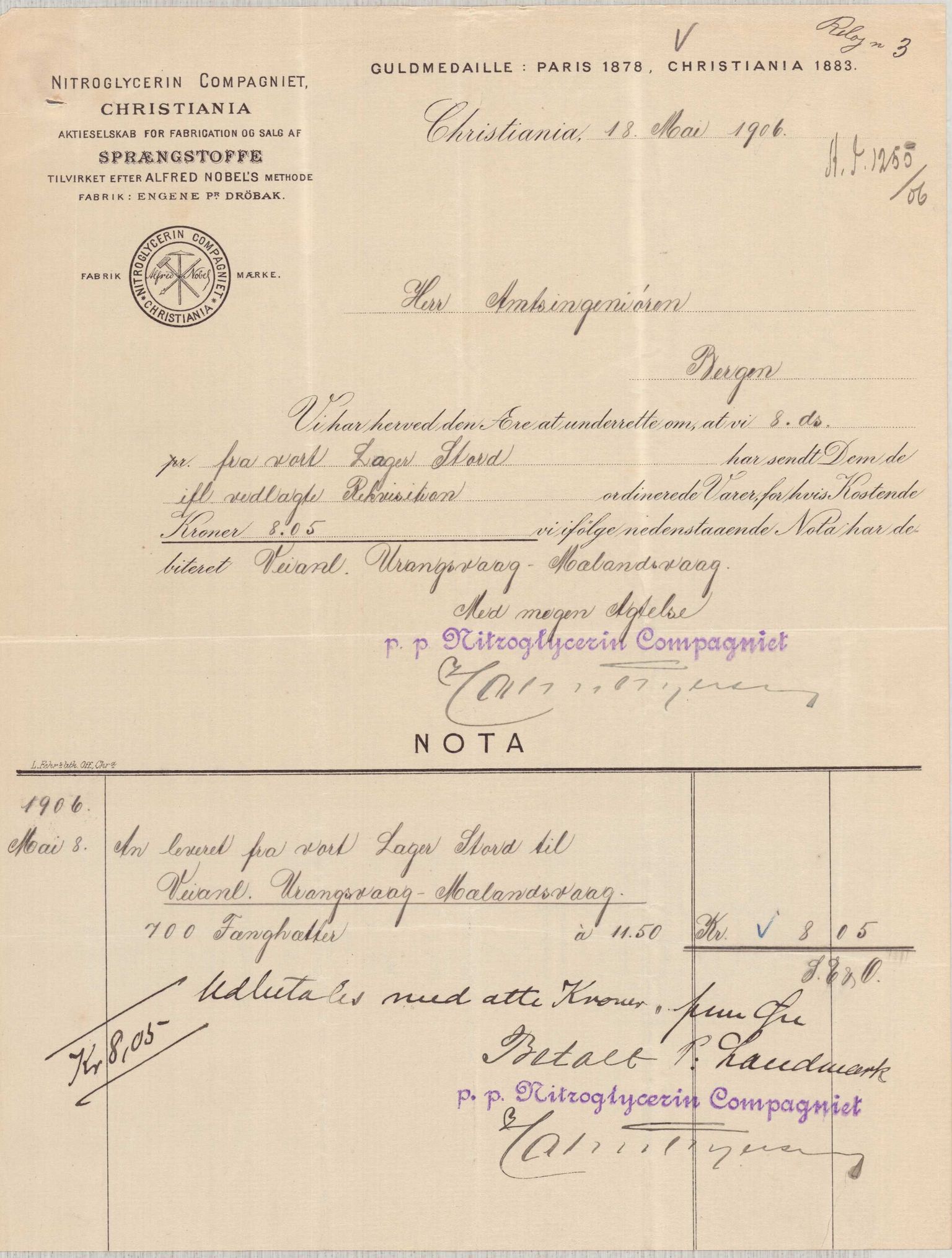 Finnaas kommune. Formannskapet, IKAH/1218a-021/E/Ea/L0002/0004: Rekneskap for veganlegg / Rekneskap for veganlegget Urangsvåg - Mælandsvåg, 1906, p. 19