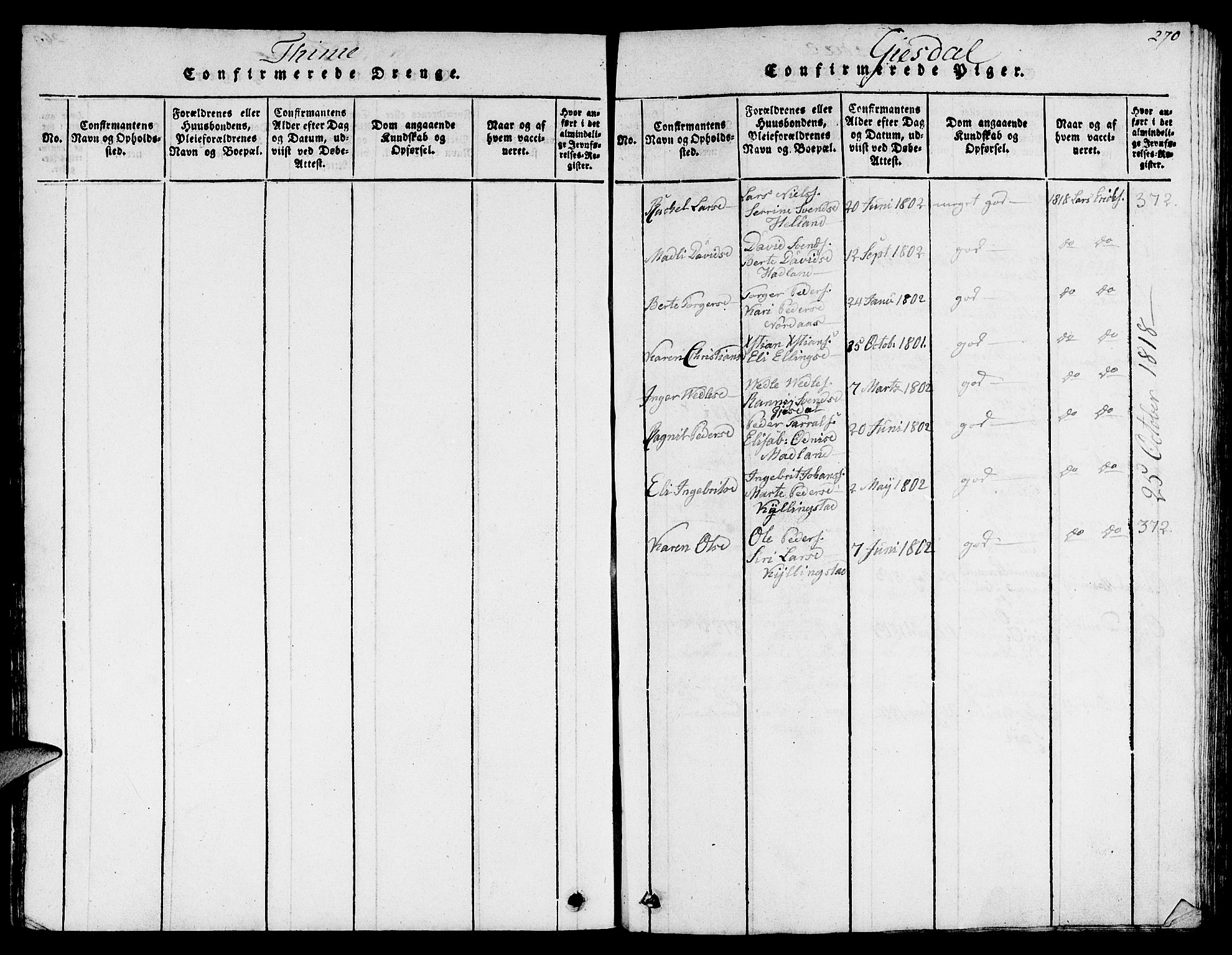 Lye sokneprestkontor, SAST/A-101794/001/30BB/L0001: Parish register (copy) no. B 1 /2, 1816-1826, p. 270