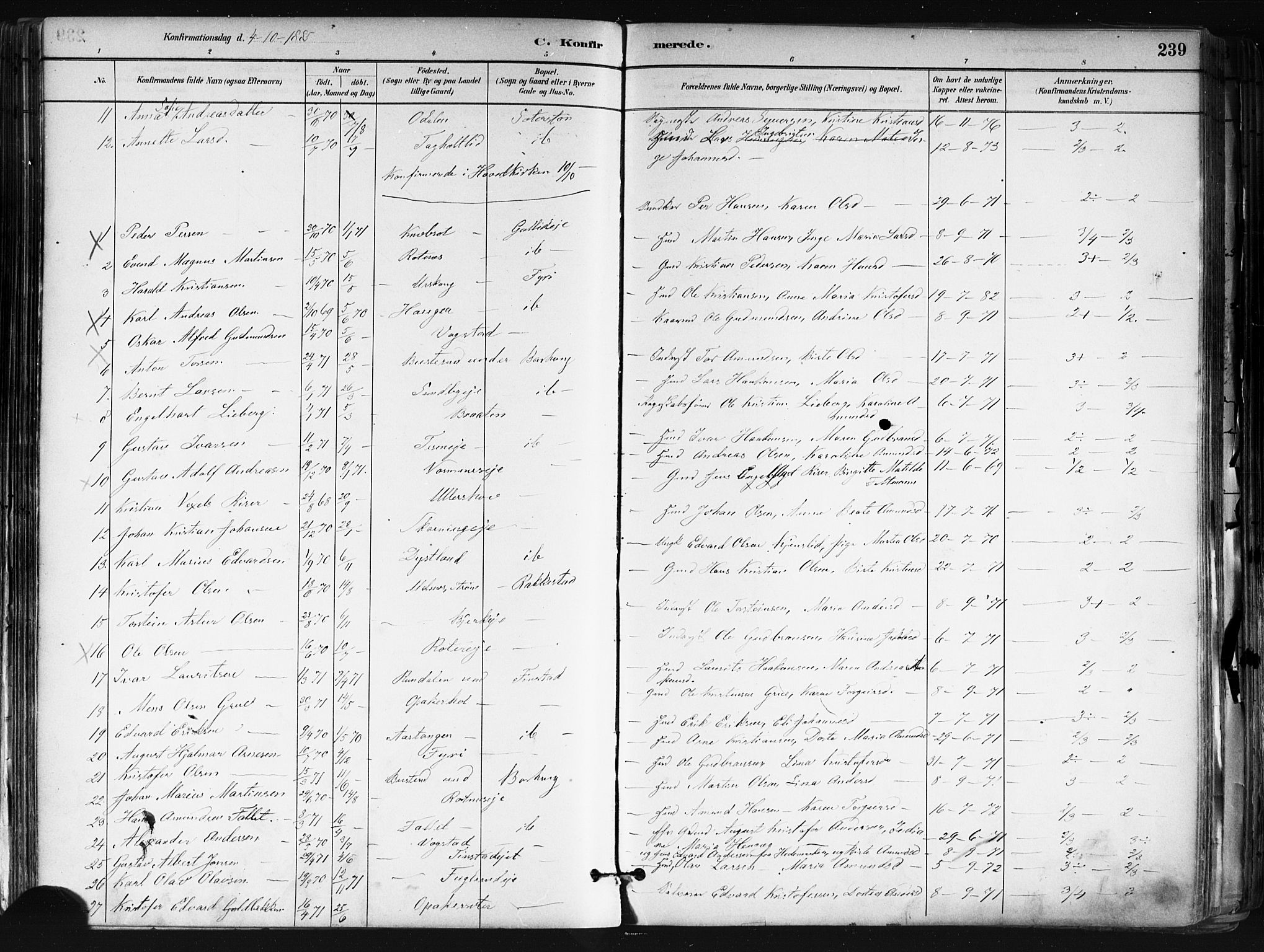 Nes prestekontor Kirkebøker, AV/SAO-A-10410/F/Fa/L0010: Parish register (official) no. I 10, 1883-1898, p. 239