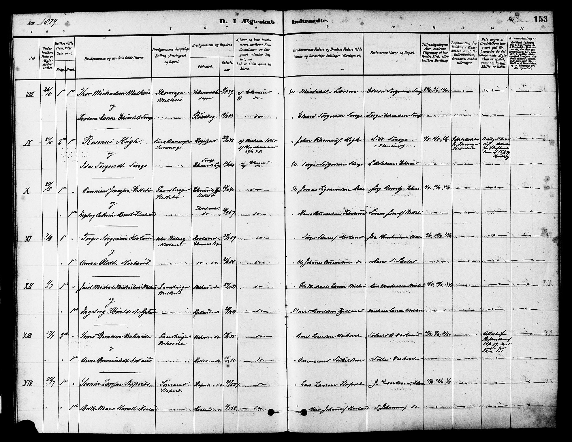 Eigersund sokneprestkontor, AV/SAST-A-101807/S08/L0017: Parish register (official) no. A 14, 1879-1892, p. 153