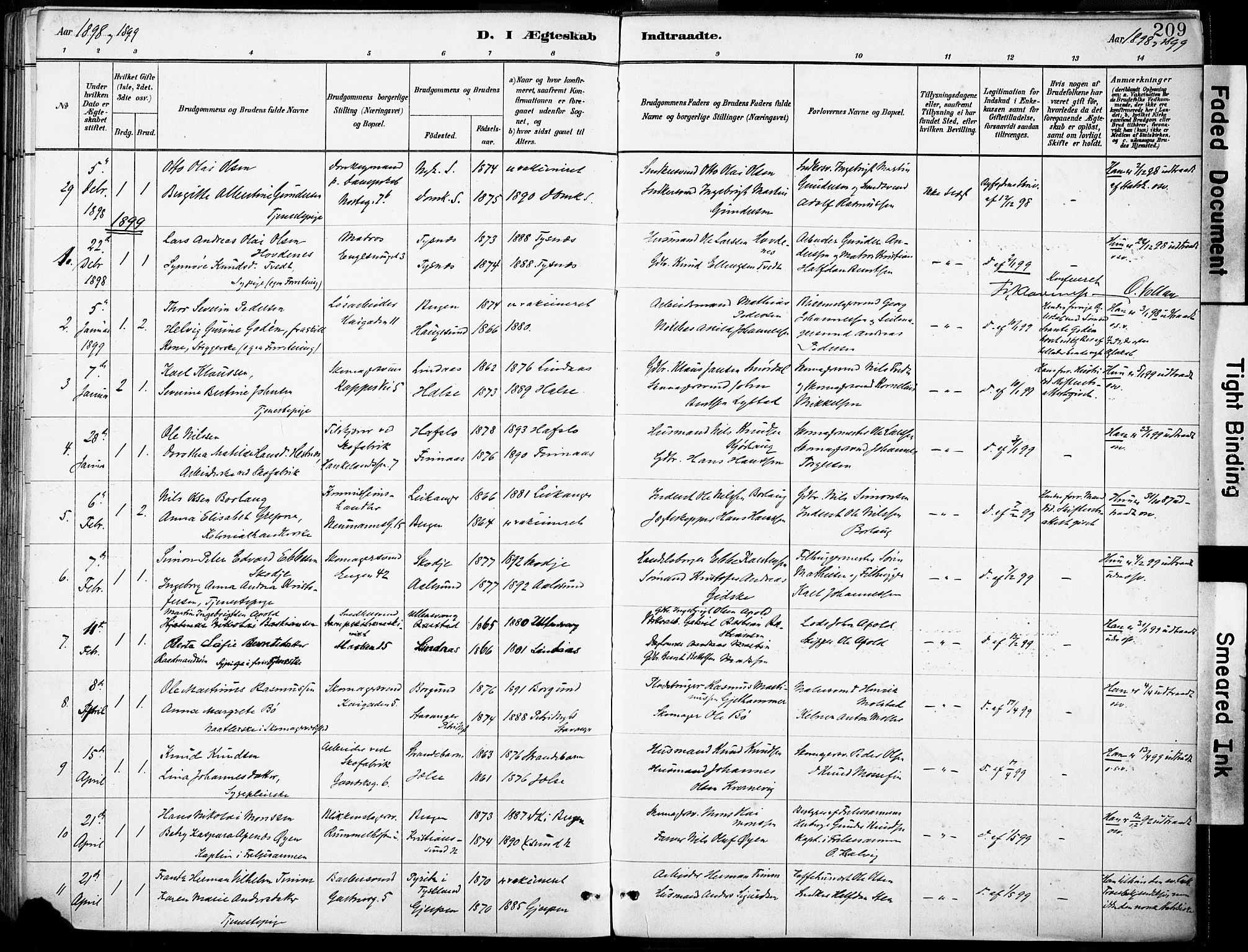 Domkirken sokneprestembete, SAB/A-74801/H/Haa/L0037: Parish register (official) no. D 4, 1880-1907, p. 209