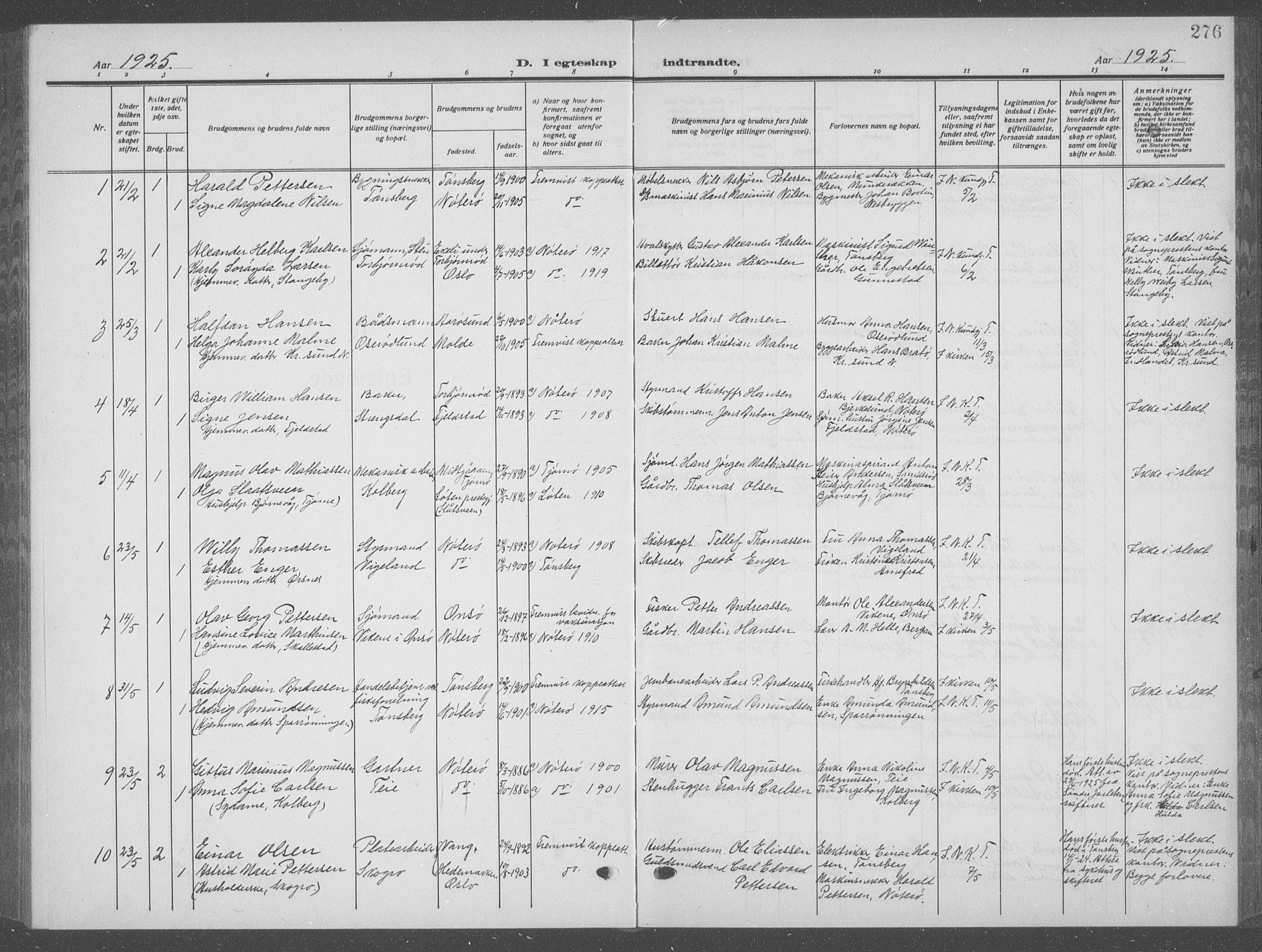 Nøtterøy kirkebøker, AV/SAKO-A-354/G/Ga/L0006: Parish register (copy) no. I 6, 1925-1939, p. 276