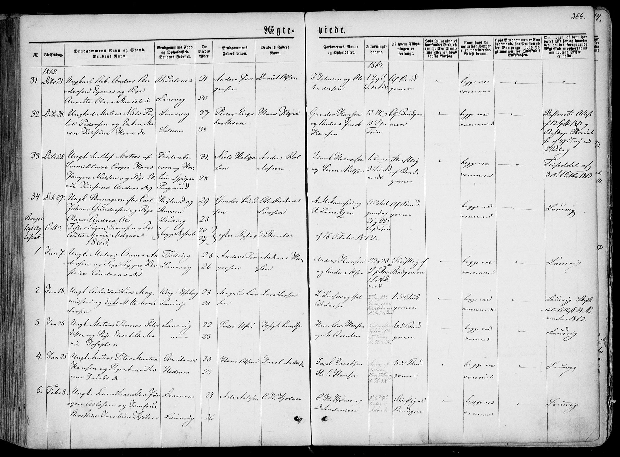 Larvik kirkebøker, SAKO/A-352/F/Fa/L0004: Parish register (official) no. I 4, 1856-1870, p. 366