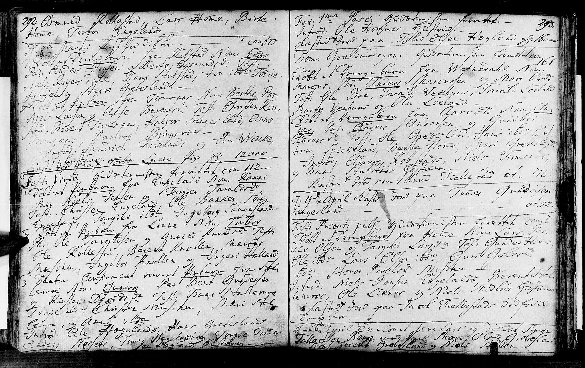 Vennesla sokneprestkontor, AV/SAK-1111-0045/Fa/Fac/L0001: Parish register (official) no. A 1, 1743-1784, p. 292-293