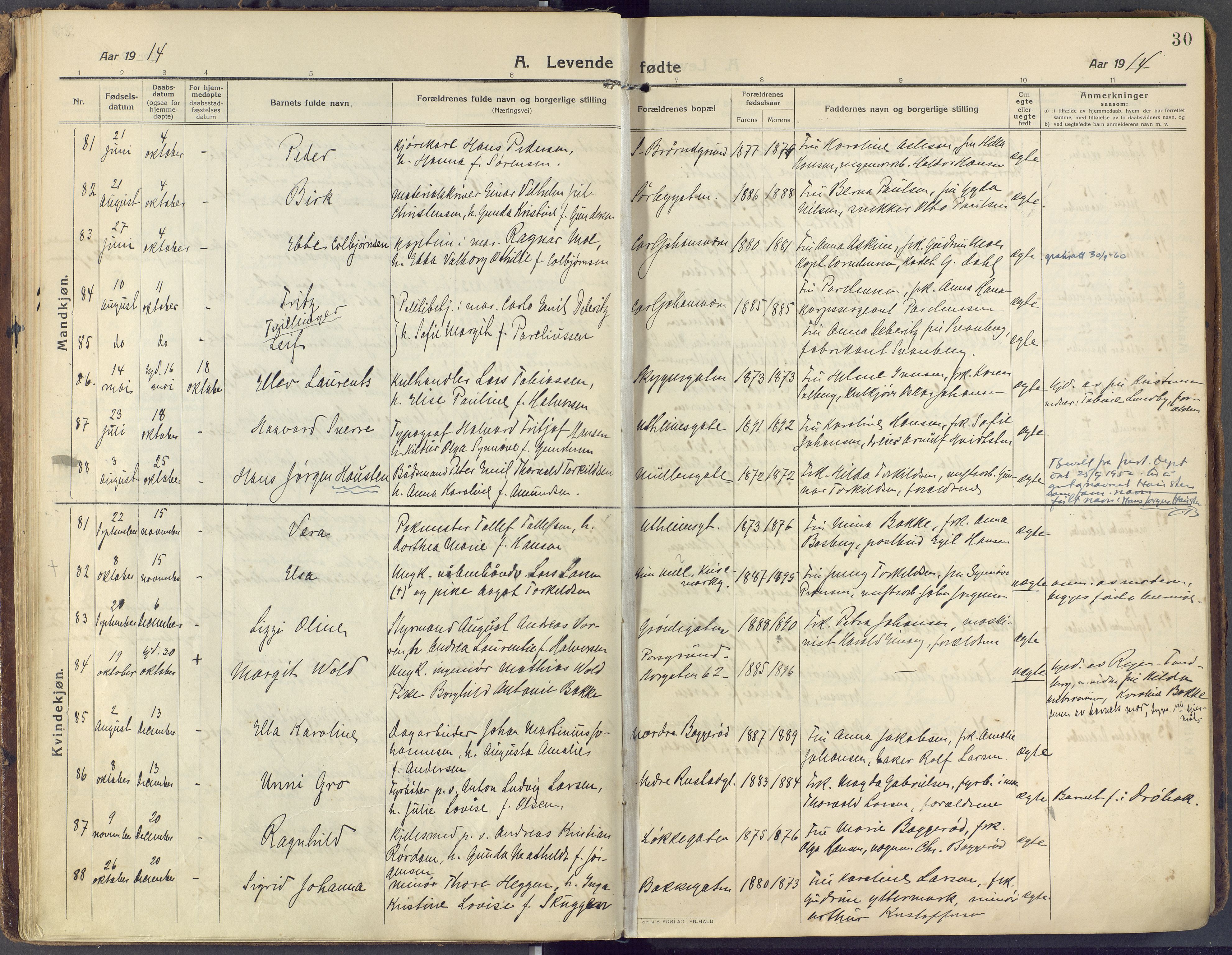 Horten kirkebøker, AV/SAKO-A-348/F/Fa/L0012: Parish register (official) no. 12, 1913-1926, p. 30