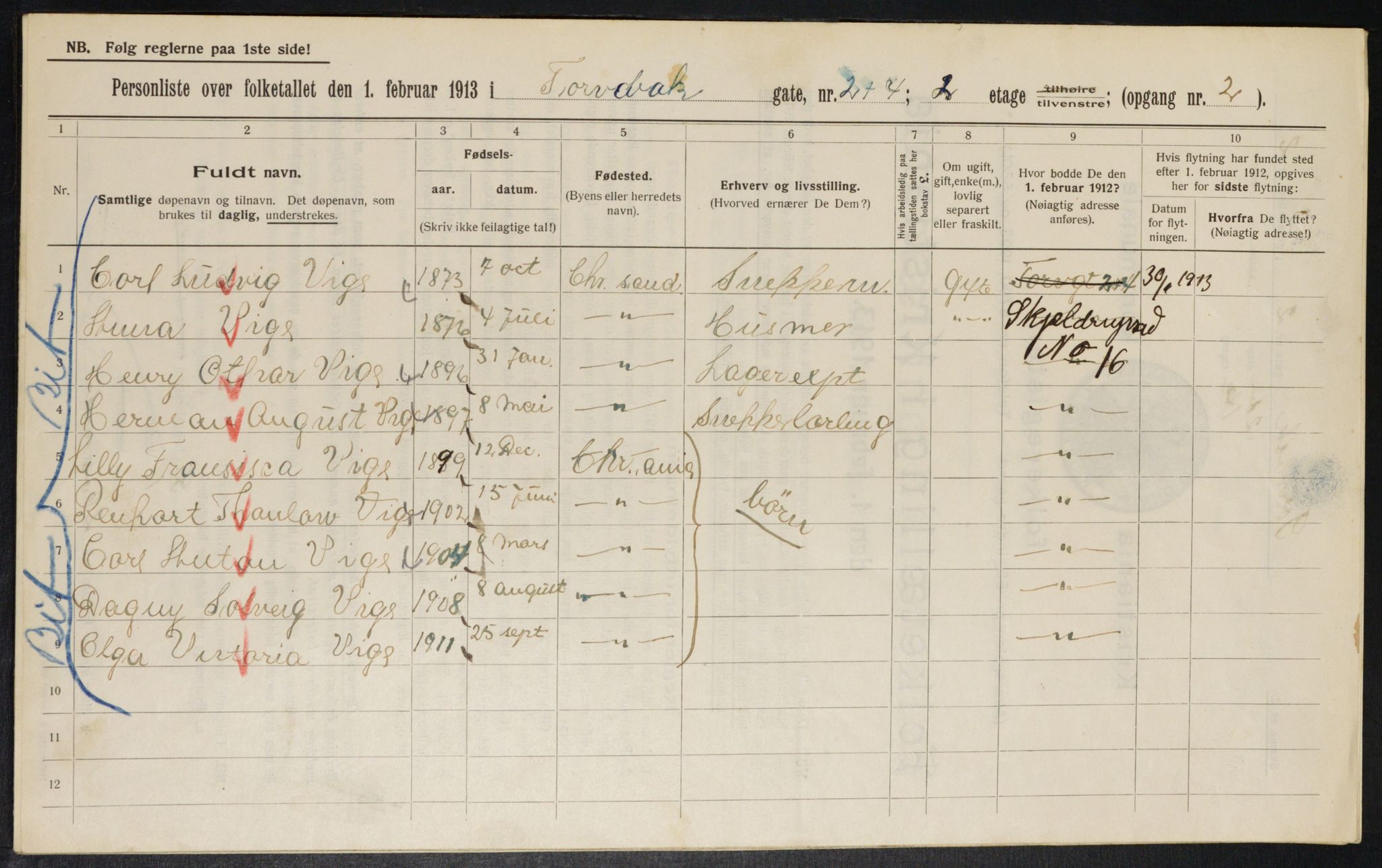 OBA, Municipal Census 1913 for Kristiania, 1913, p. 114998