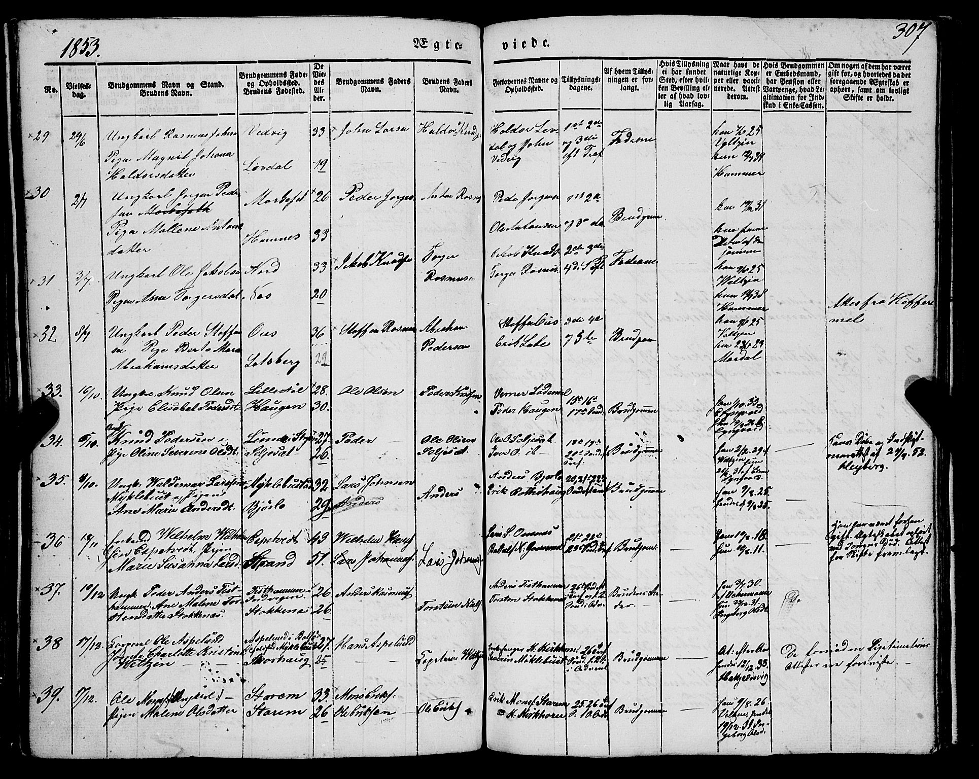 Eid sokneprestembete, AV/SAB-A-82301/H/Haa/Haaa/L0007: Parish register (official) no. A 7, 1844-1858, p. 307