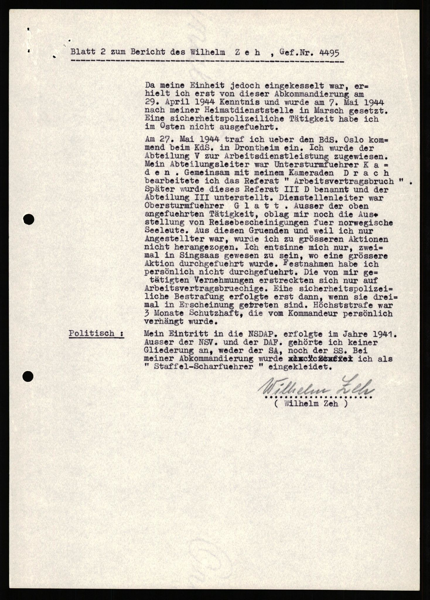 Forsvaret, Forsvarets overkommando II, AV/RA-RAFA-3915/D/Db/L0037: CI Questionaires. Tyske okkupasjonsstyrker i Norge. Tyskere., 1945-1946, p. 105