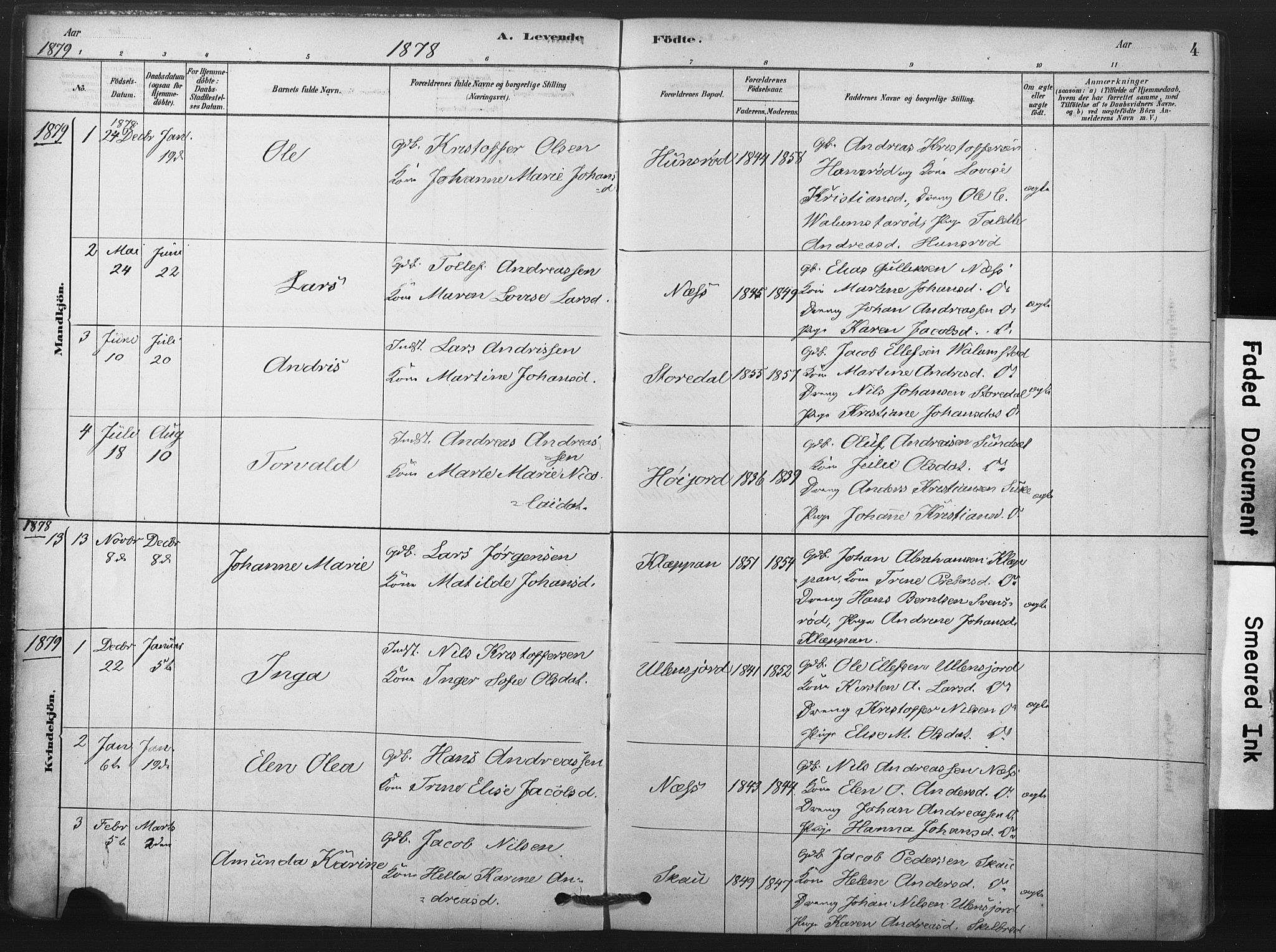 Andebu kirkebøker, SAKO/A-336/F/Fa/L0009: Parish register (official) no. 9, 1878-1909, p. 4