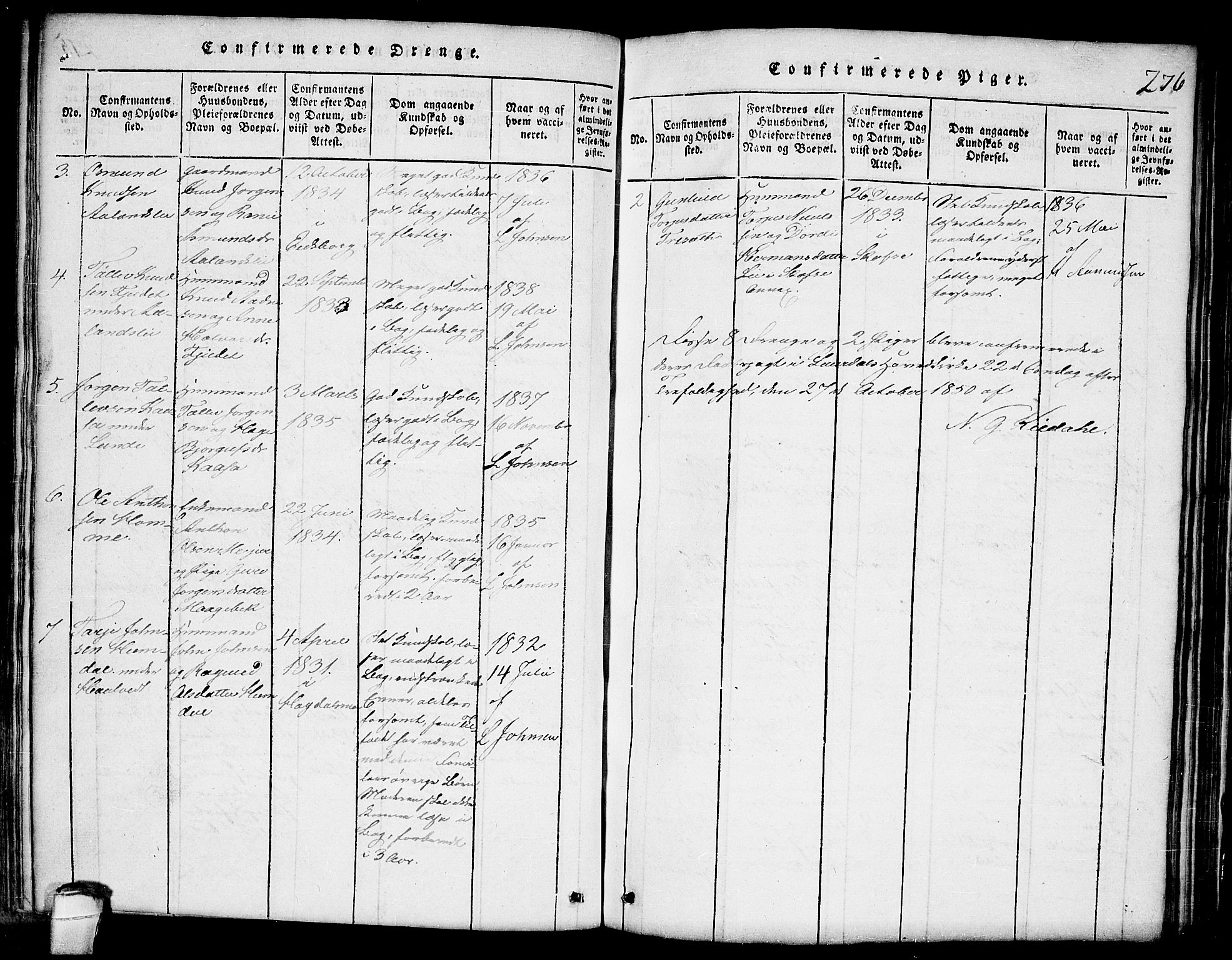 Lårdal kirkebøker, SAKO/A-284/G/Ga/L0001: Parish register (copy) no. I 1, 1815-1861, p. 276