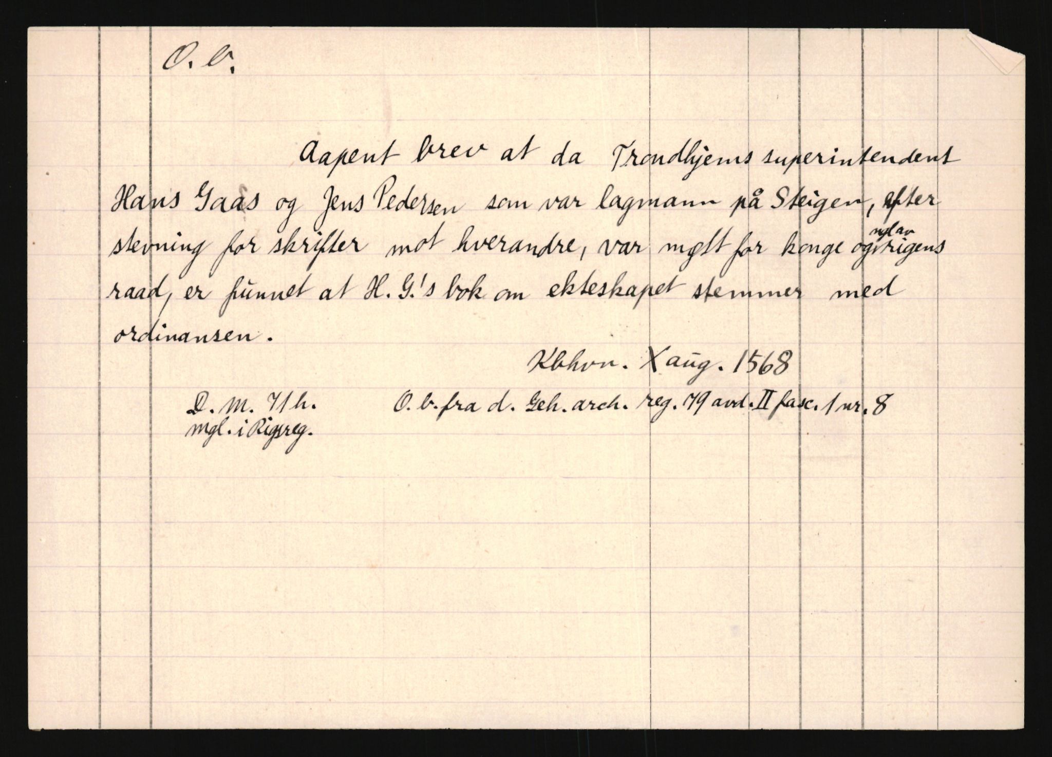 Riksarkivets diplomsamling, AV/RA-EA-5965/F35/F35e/L0034: Registreringssedler Nordland, Troms og ikke stedfestede ("uplasserte") sedler, 1400-1700, p. 417