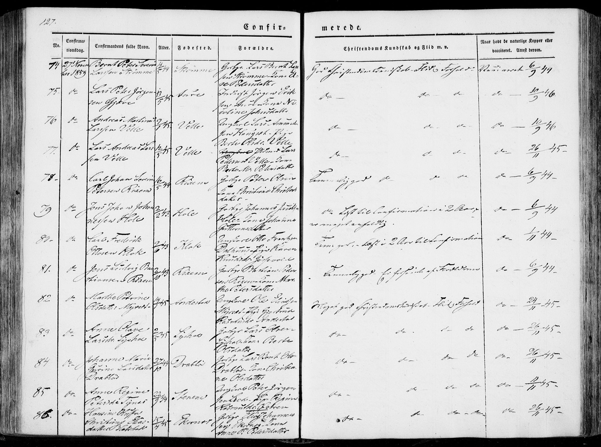 Ministerialprotokoller, klokkerbøker og fødselsregistre - Møre og Romsdal, SAT/A-1454/522/L0313: Parish register (official) no. 522A08, 1852-1862, p. 127