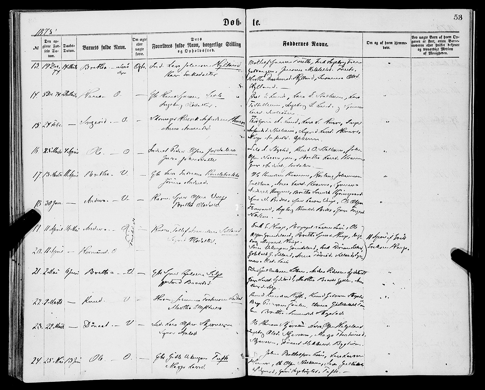 Vossestrand Sokneprestembete, SAB/A-79101/H/Haa: Parish register (official) no. A 1, 1866-1877, p. 53