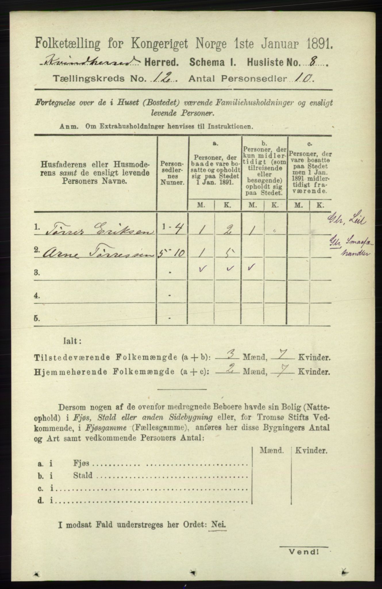 RA, 1891 census for 1224 Kvinnherad, 1891, p. 3927