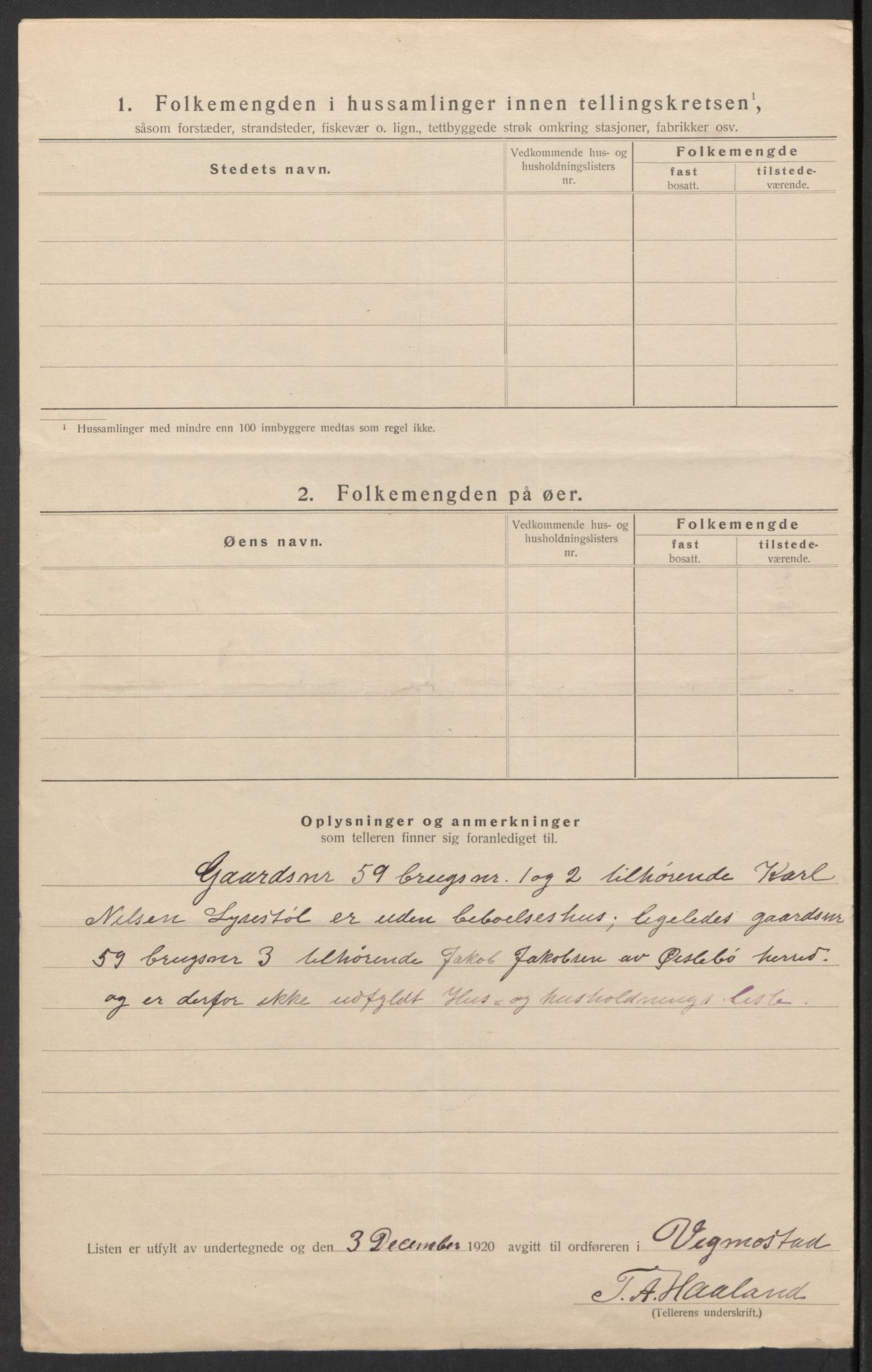 SAK, 1920 census for Vigmostad, 1920, p. 13