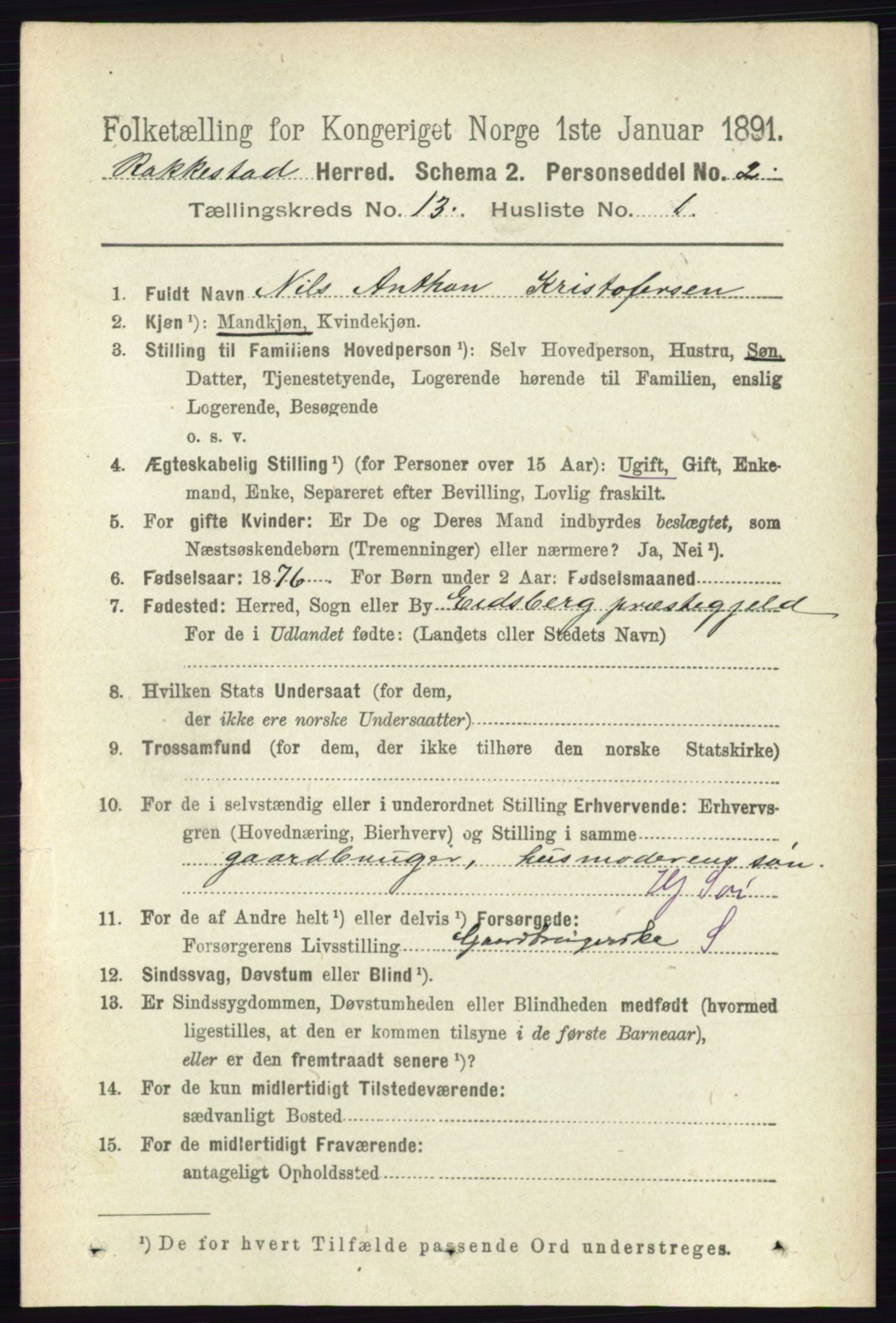 RA, 1891 census for 0128 Rakkestad, 1891, p. 6401