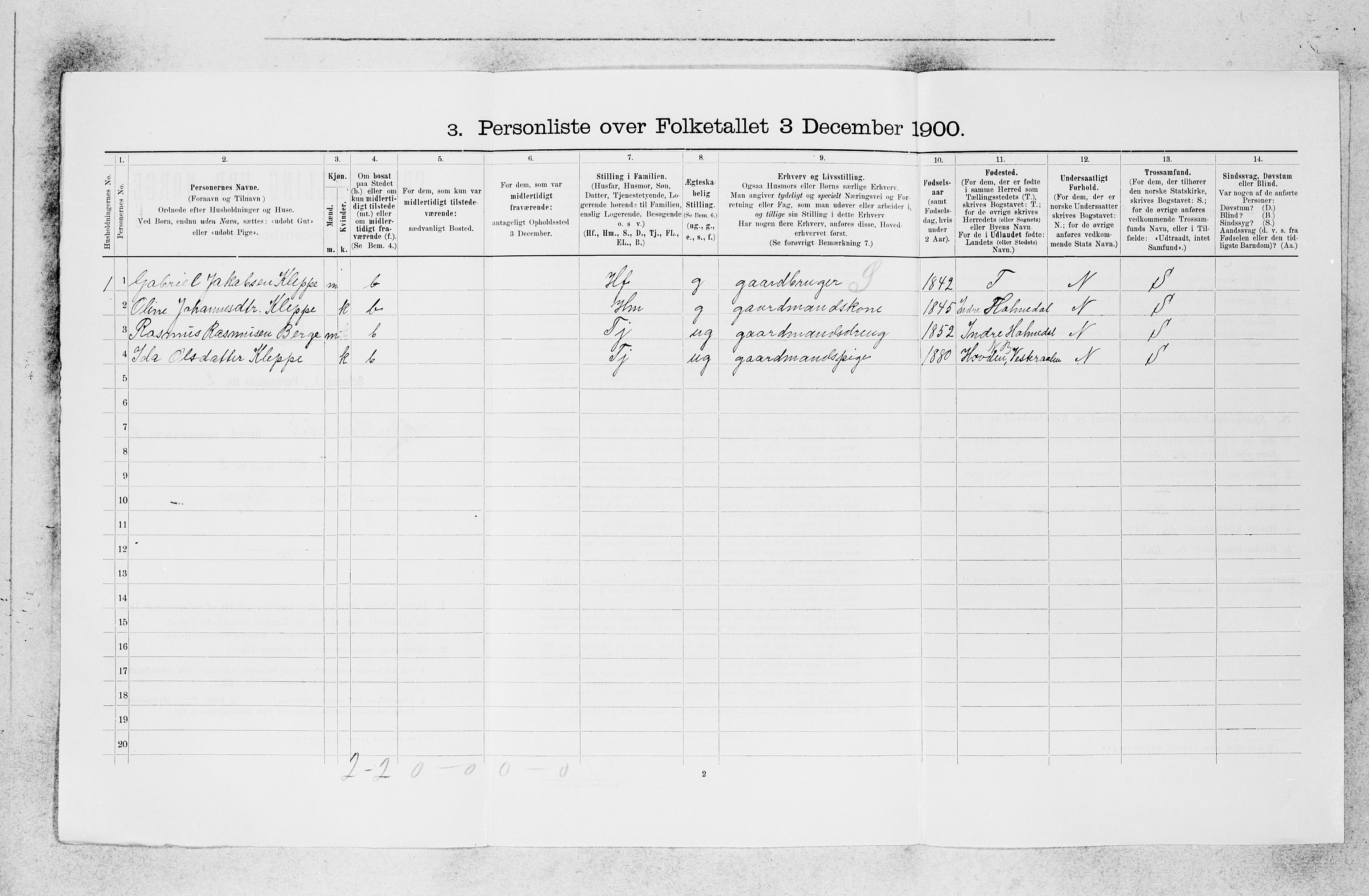 SAB, 1900 census for Ytre Holmedal, 1900, p. 600