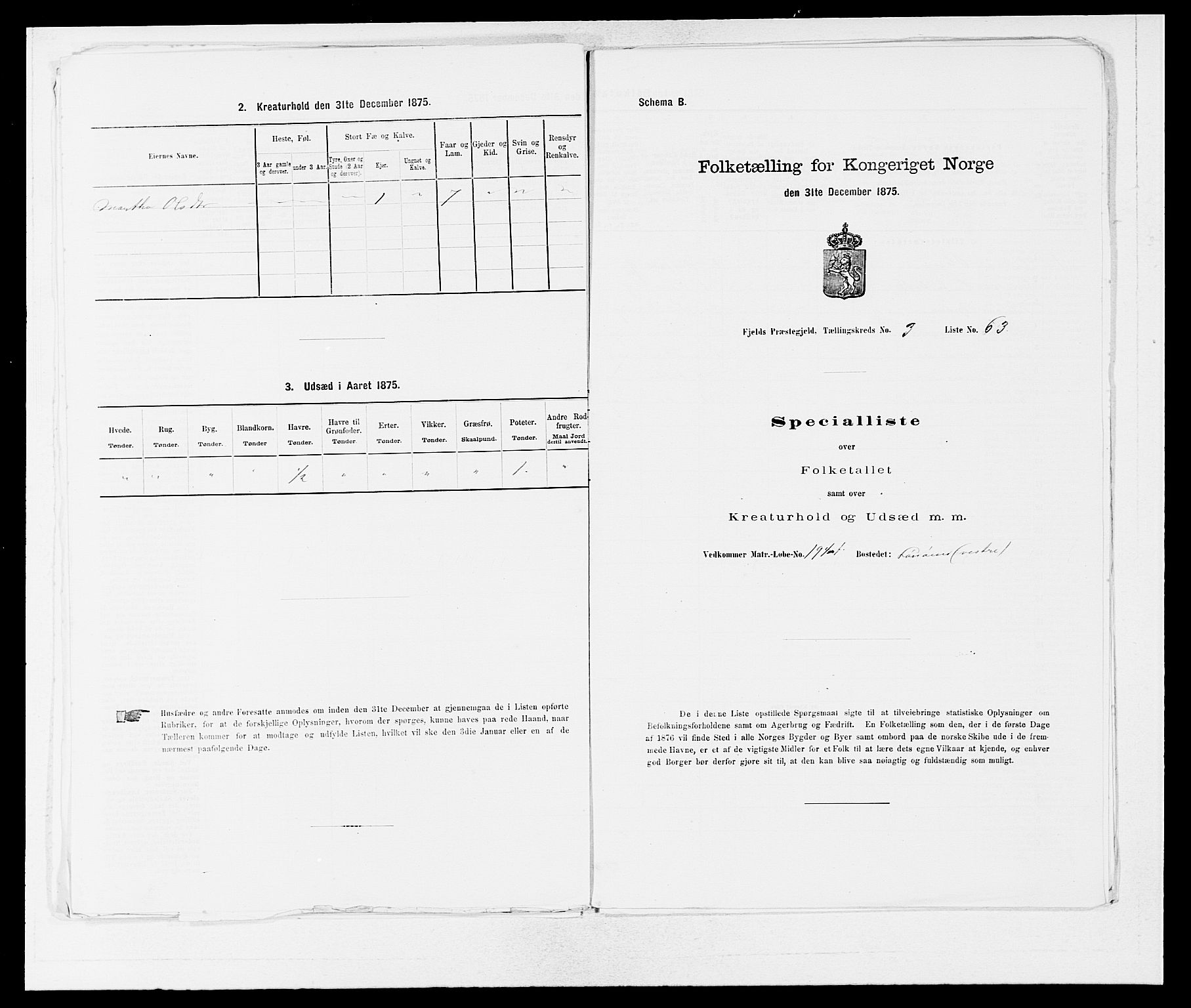 SAB, 1875 census for 1246P Fjell, 1875, p. 413