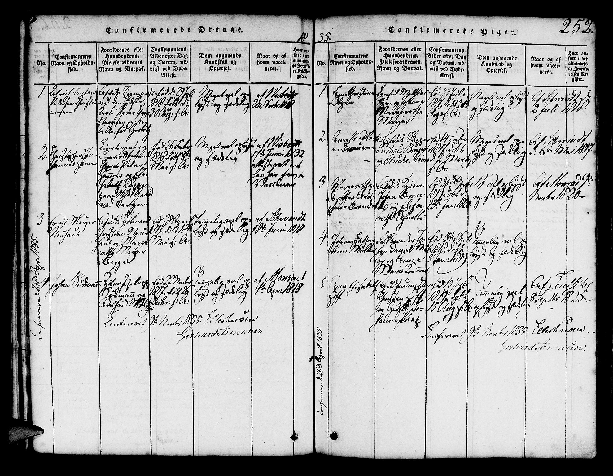 Mariakirken Sokneprestembete, SAB/A-76901/H/Hab/L0001: Parish register (copy) no. A 1, 1815-1846, p. 252