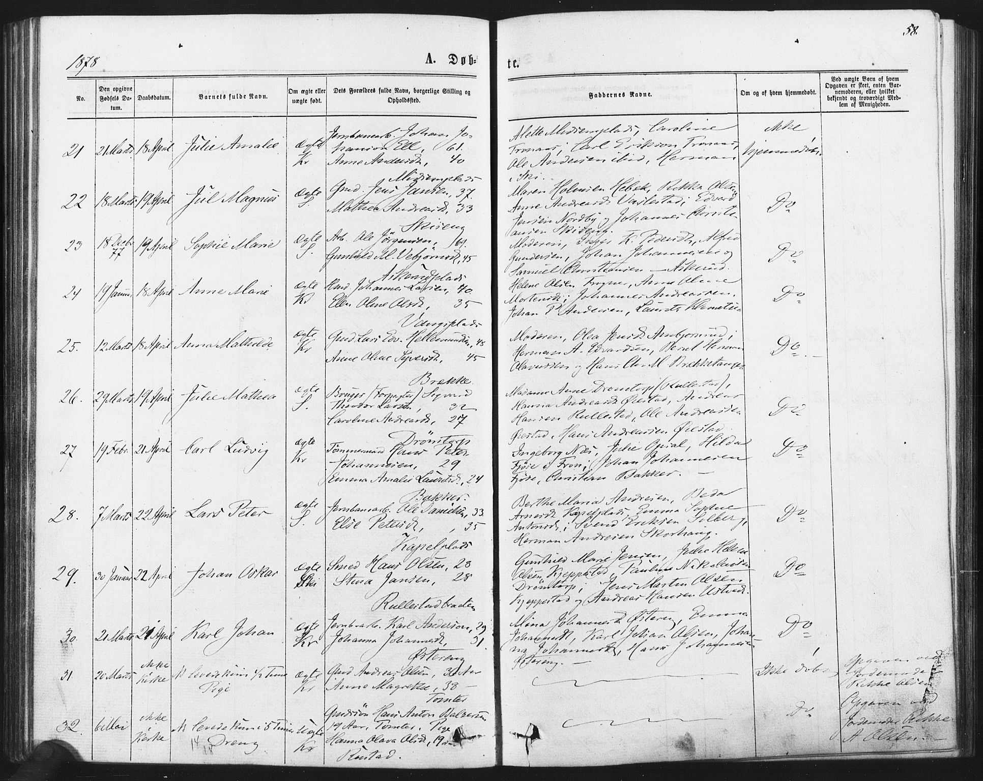 Kråkstad prestekontor Kirkebøker, SAO/A-10125a/F/Fa/L0008: Parish register (official) no. I 8, 1870-1879, p. 58